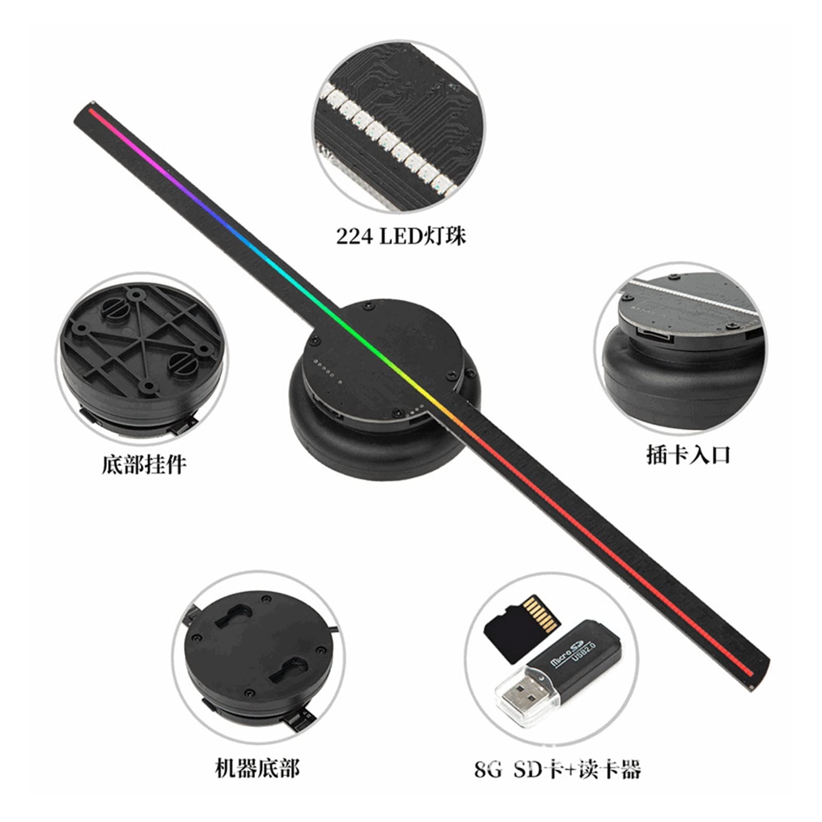 SunXTMY Holographic Video Fan - Naked Eye 3D Advertising Display with HD LED Screen, Wall Mount Holographic Projector for Stores & Events (T-40 Model, EU Size) - Perfect for Retail Displays, Trade Shows & Interactive Marketing