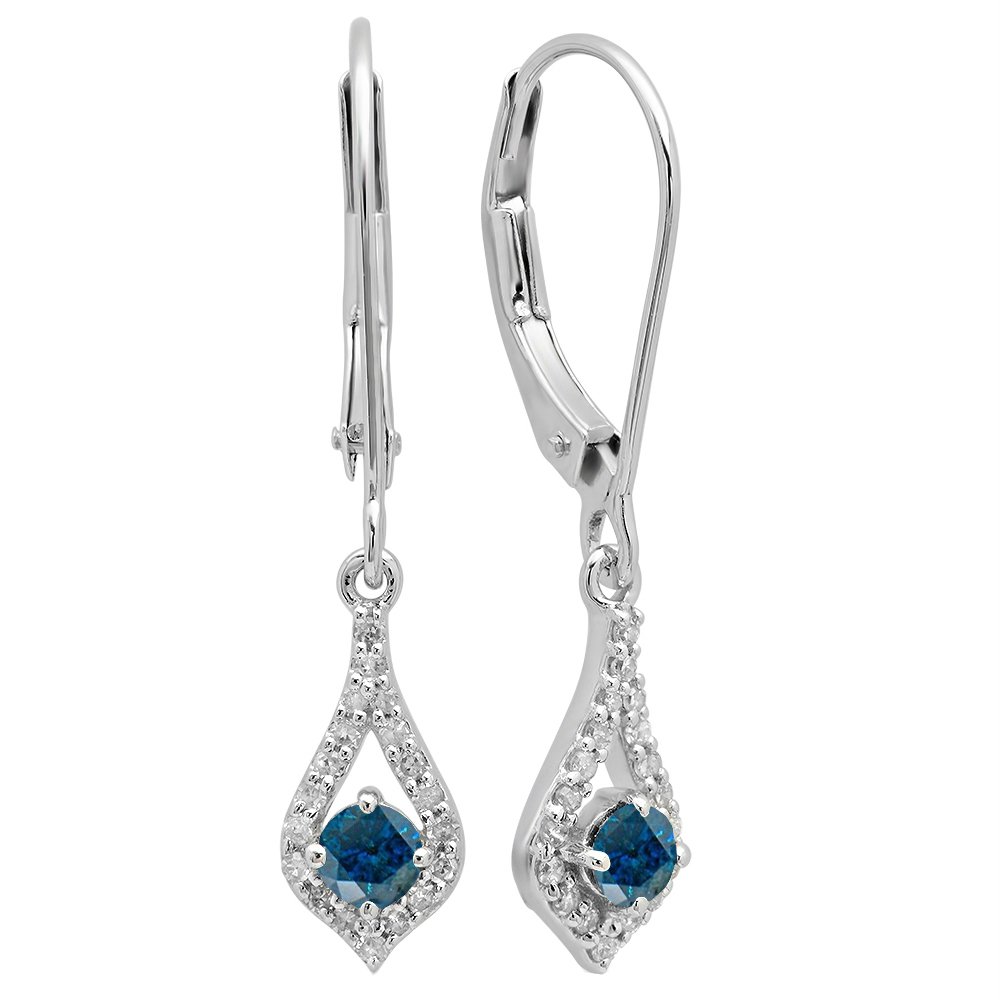 Dazzlingrock 10K Solid White Gold Round Gemstone & Diamond Drop Earrings for Women - Elegant Dangling Earrings for Parties, Weddings & Special Occasions