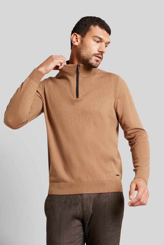 Bugatti Men's Quarter Zip Long Sleeve Sweater - Light Beige Pullover for Casual Wear & Outdoor Activities | Golf, Hiking, Office & Travel