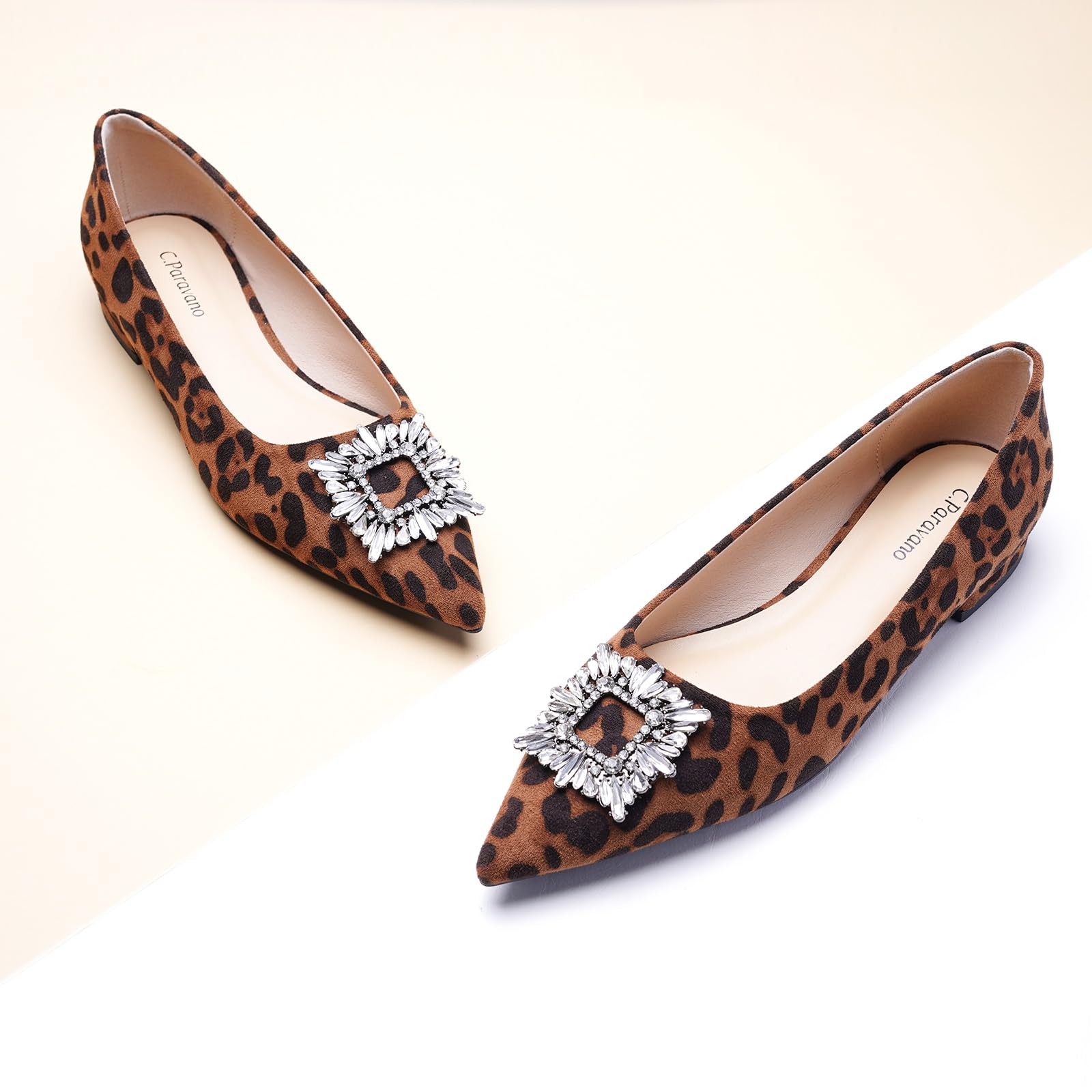 Elegant Women's Crystal Buckle Ballet Flats - Pointed Toe Slip On Dress Shoes for Wedding, Party & Office Wear - Comfortable Formal Pumps for Women