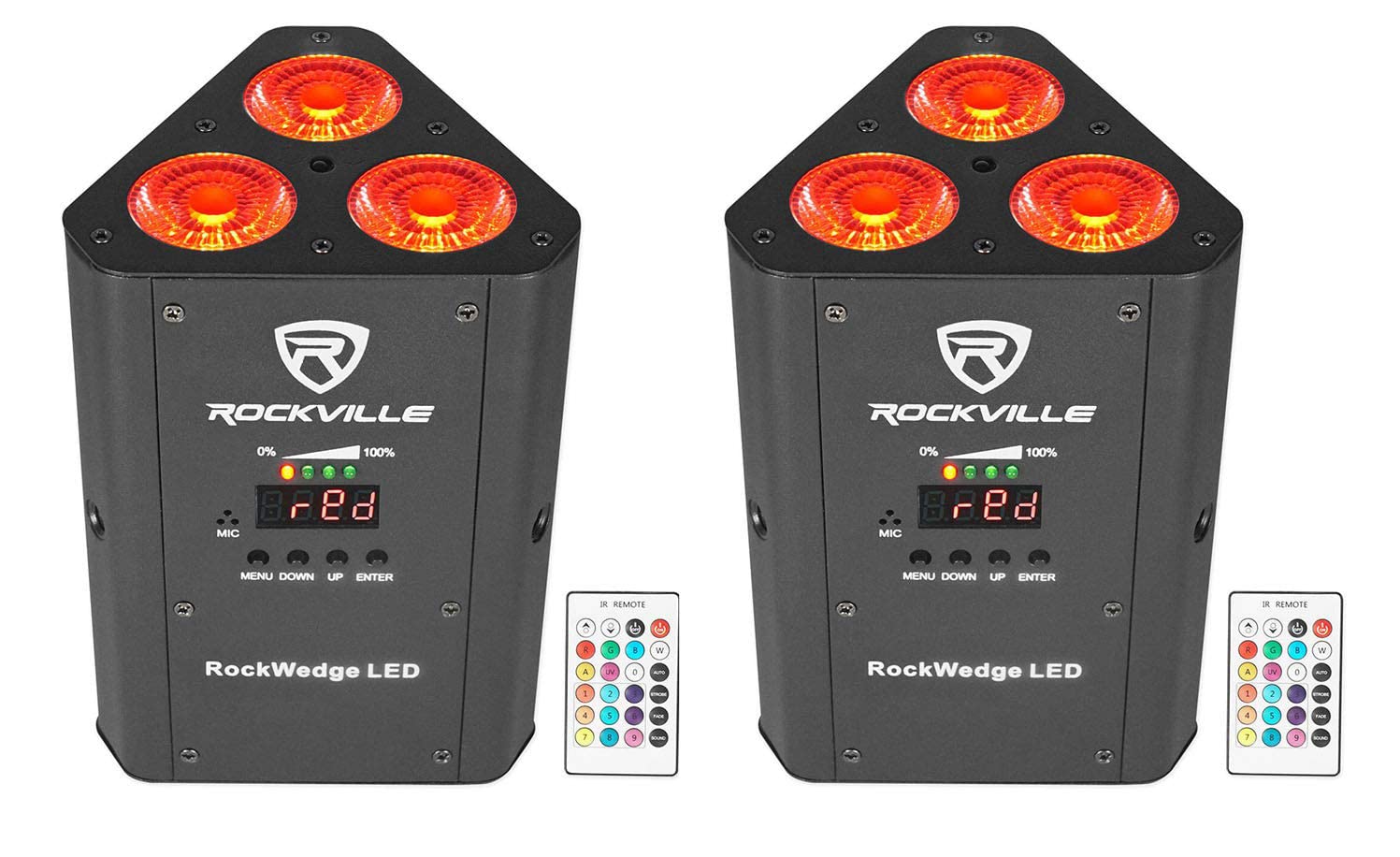Rockville RockWedge LED RGBWA+UV Rechargeable Wireless DMX DJ Par Up-Lights - Professional Stage Lighting for Weddings, Clubs, and Events