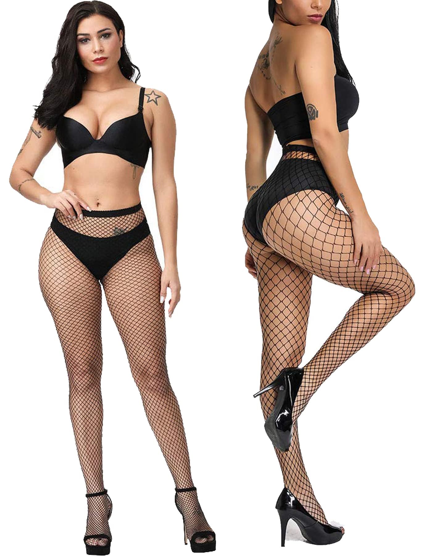 E-Laurels Women's Fishnet Tights Stockings - Black Pantyhose, Fish Net Plus Size (S-3XL) for Party, Halloween, Cosplay & Night Out