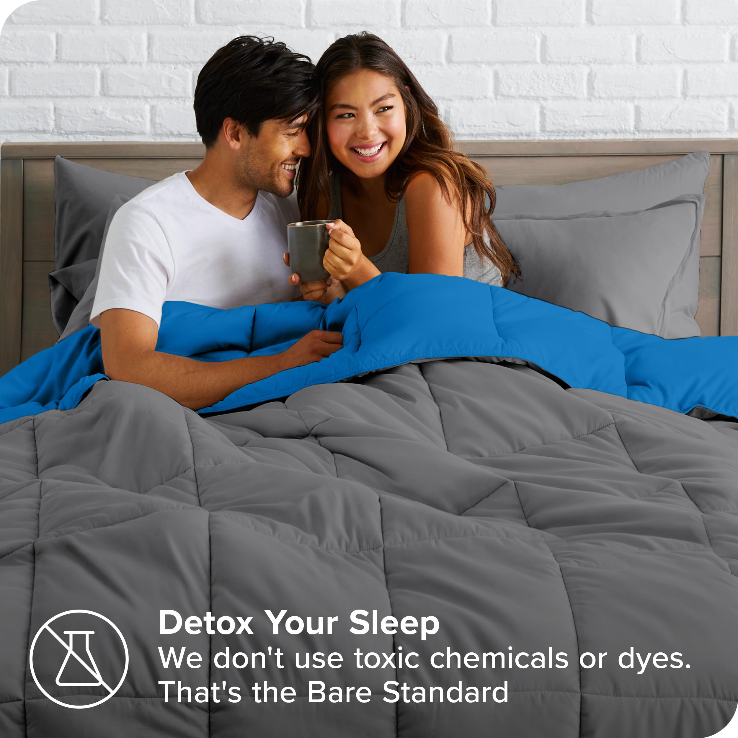 Bare Home Reversible Down Alternative Comforter & Sheet Set - Twin Size Bedding - Soft Medium Blue/Grey & Grey - Perfect for Guest Rooms, Dorms & Cozy Bedrooms