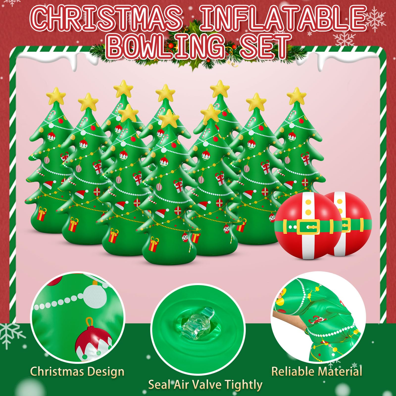 Shappy 12-Piece 28-Inch Giant Christmas Inflatable Bowling Game Set for Kids & Adults - Fun Family Party Games, Indoor/Outdoor Carnival Activities - Perfect for Holiday Gatherings, Birthday Parties & Backyard Fun
