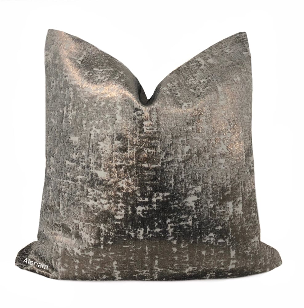 Zazie Luxe Metallic Copper & Gray Velvet Pillow Cover - Decorative Throw Pillow Case for Sofa, Bed, Couch - Soft & Elegant Home Decor Accessory
