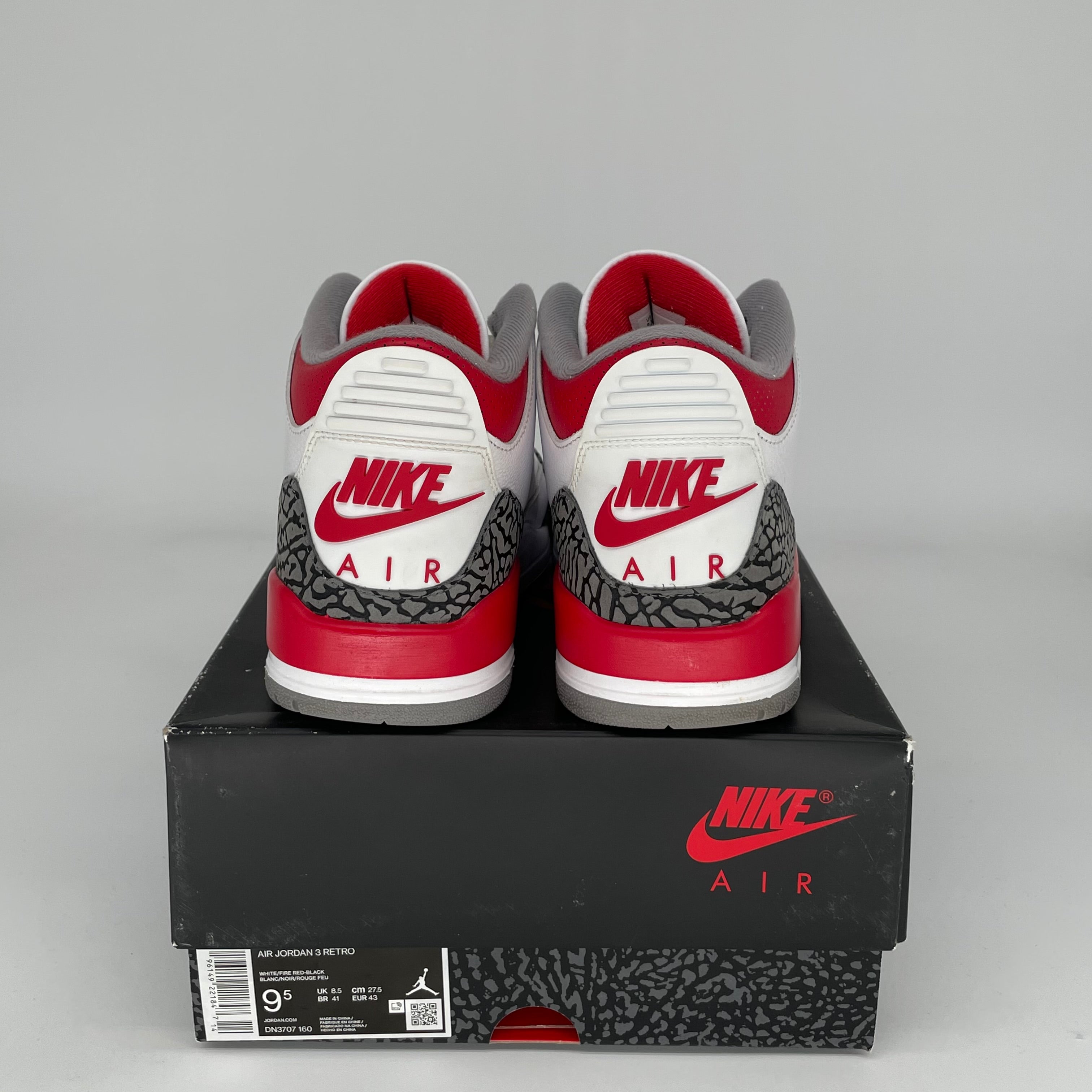 AIR JORDAN 3 FIRE RED Retro Sneakers - Men's Size 9.5 (DN3707-160) - Authentic Basketball Shoes for Casual Wear & Street Style