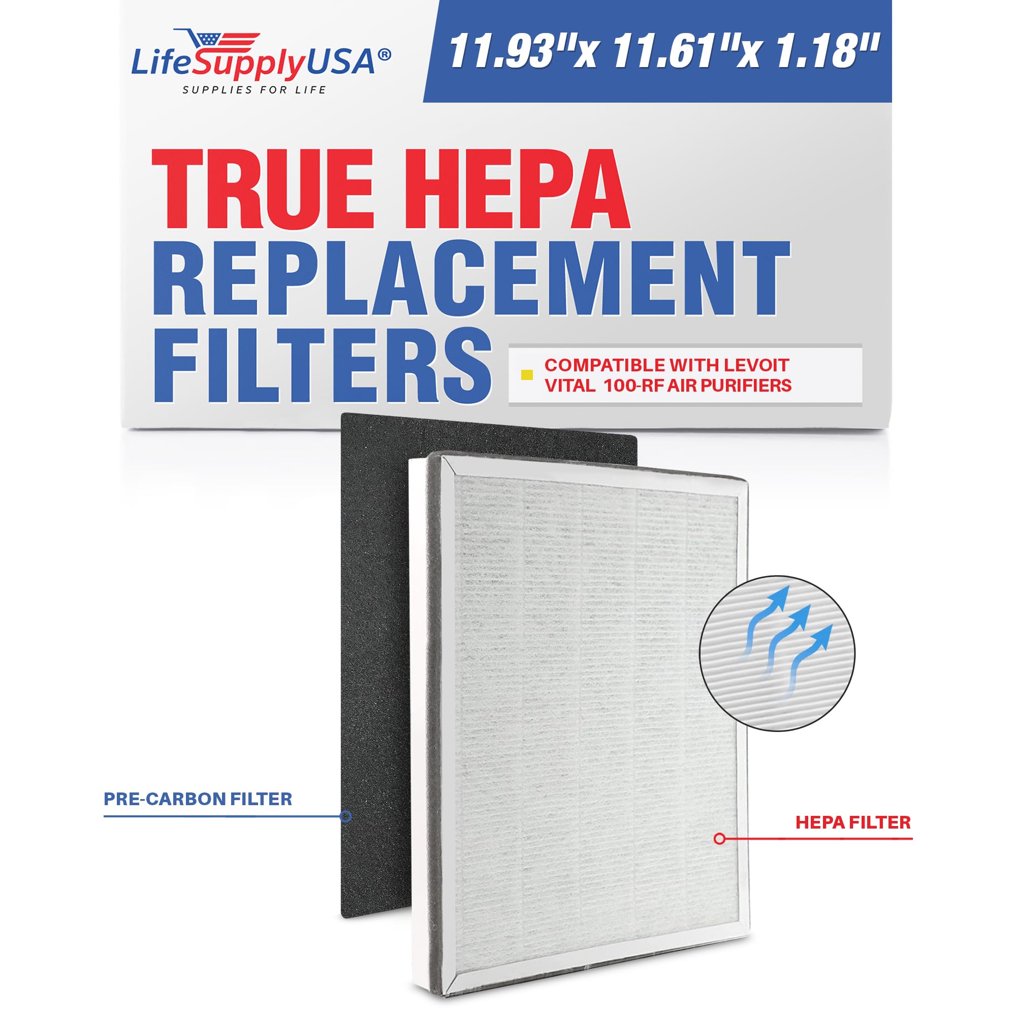 LifeSupplyUSA Replacement HEPA & Carbon Filter for Levoit Vital 100-RF Air Purifier - 2 Pack, Compatible Air Filter Set for Cleaner Air in Bedrooms, Offices & Living Spaces
