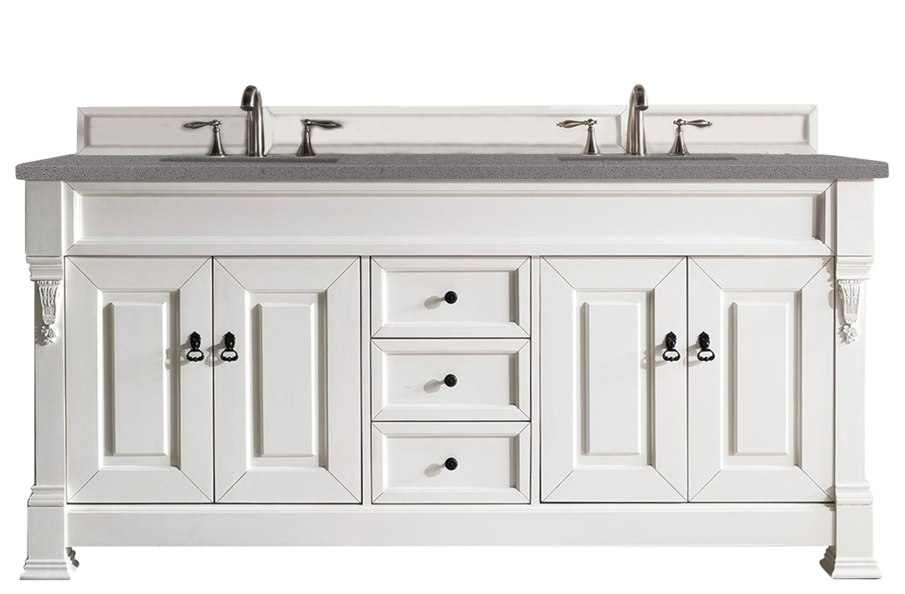 Brookfield 72-Inch Double Bathroom Vanity Set with Bright White Cabinets & 3CM Gray Expo Quartz Countertop – Perfect for Master Bathrooms, Guest Suites & Modern Home Renovations