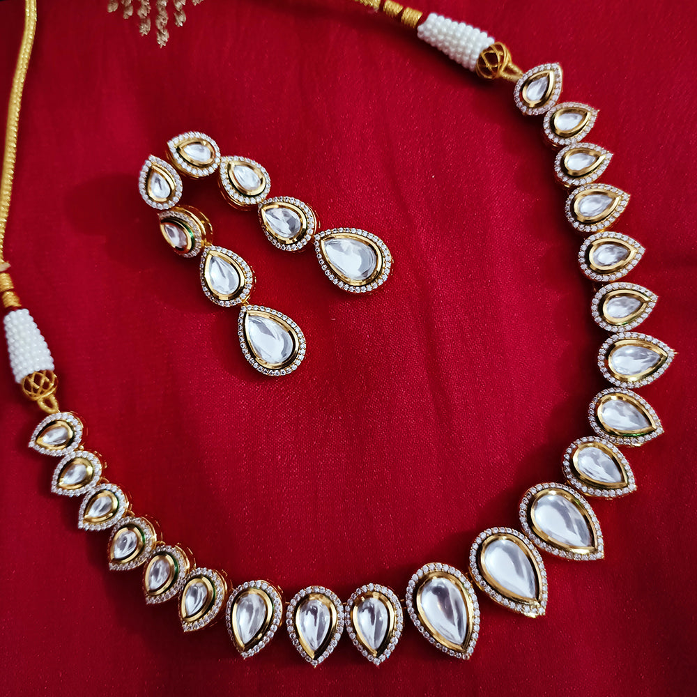 Luxury Gold Plated Single Layer Royal Kundan Necklace Set with Matching Earrings (D307) - Perfect for Weddings, Parties, and Special Occasions