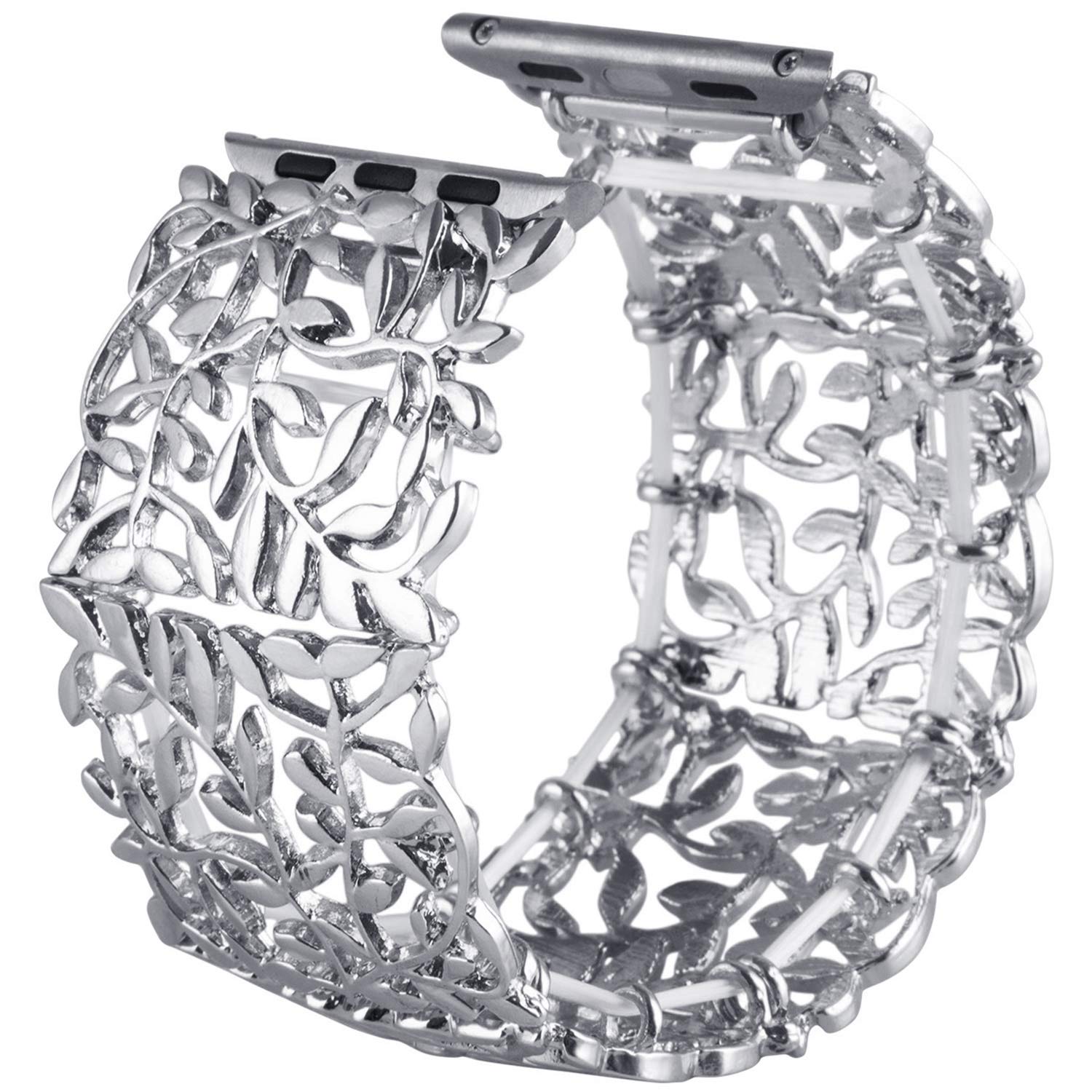 VIQIV Stretchable Bracelet Band Compatible with Apple Watch Series 5/4/3 (38mm/40mm/42mm/44mm) - Elegant Jewelry Bangle Strap for Women - Silver 44mm - Perfect for Work, Parties & Special Occasions