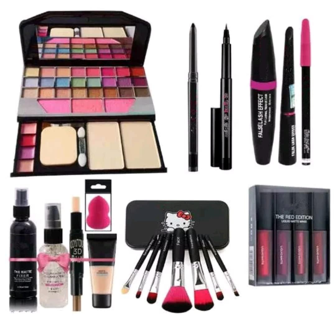 JBz Fashion TYA 6155 Professional 22-Piece Makeup Kit with 7 Black Makeup Brushes, Matte Lipstick, Primer, Foundation, Contour, 36H Fixer & Beauty Blender - Perfect for Travel, Bridal & Everyday Makeup Looks