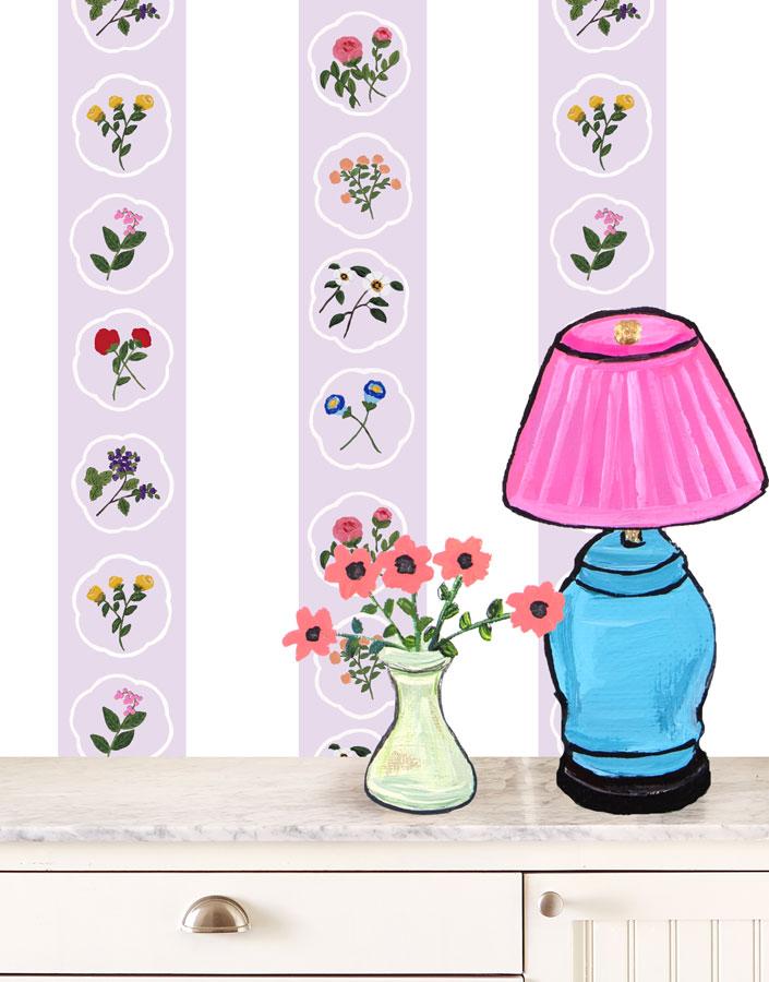 Montaigne Stripe Wallpaper by Carly Beck - Premium Self-Adhesive Peel & Stick Wallpaper in Soft Lavender - Perfect for Bedroom, Nursery, and Home Office Decor