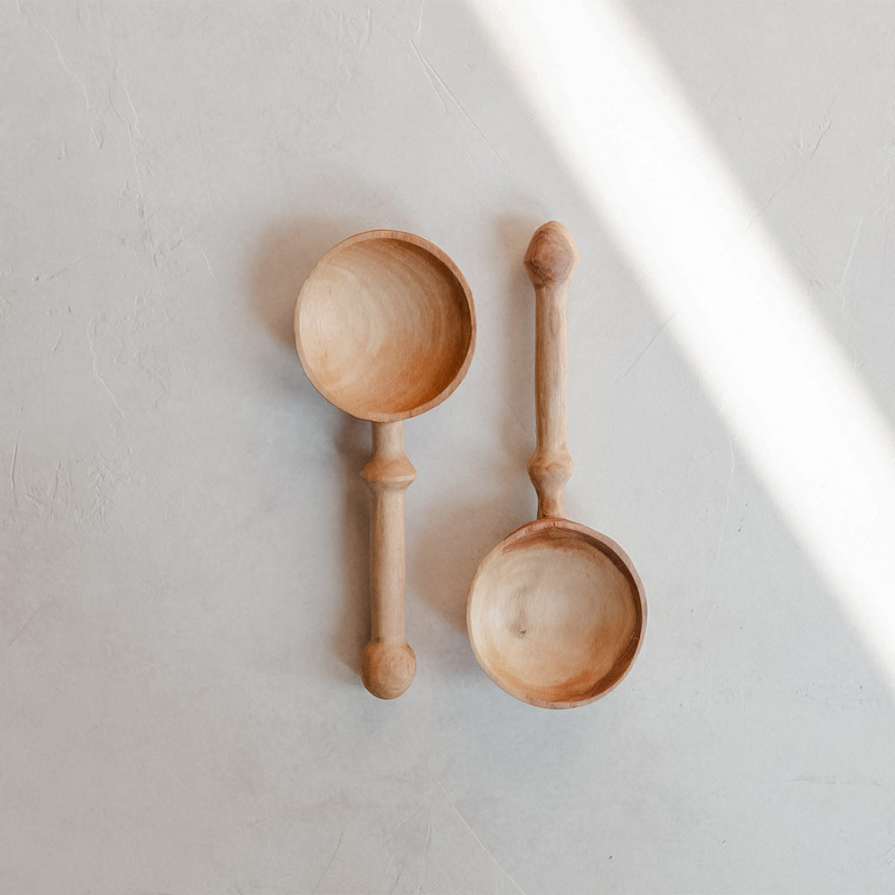 Hand-Carved Wooden Scoop Spoon Set - 3 Piece Kitchen Utensils for Coffee, Sugar & Spices | Eco-Friendly & Durable for Daily Cooking & Baking