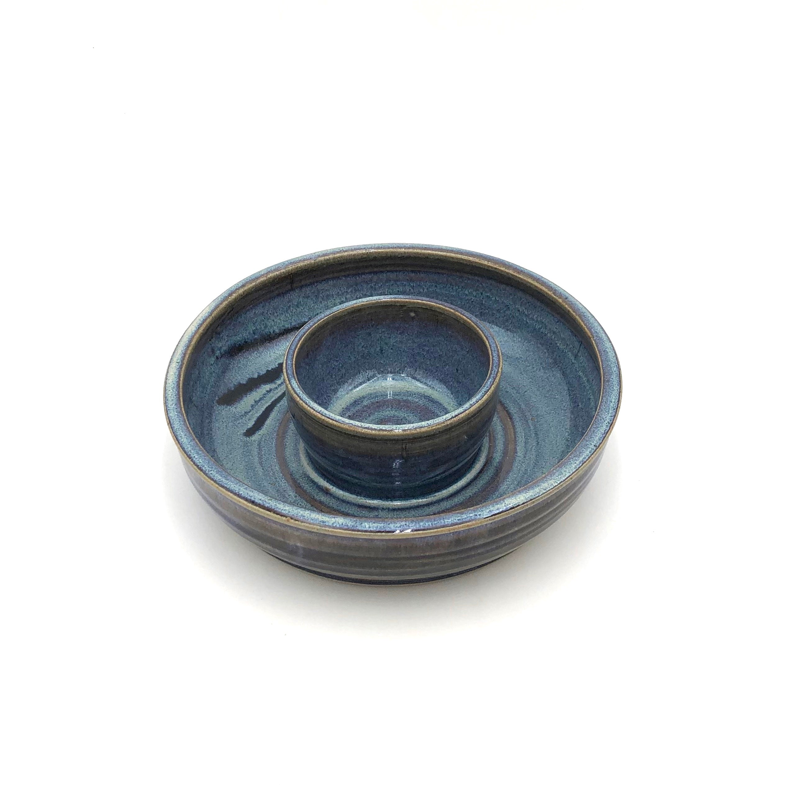 Coburn Small Chip & Dip Bowl Set - Light Blue Ceramic Serving Platter for Parties, Snacks & Entertaining