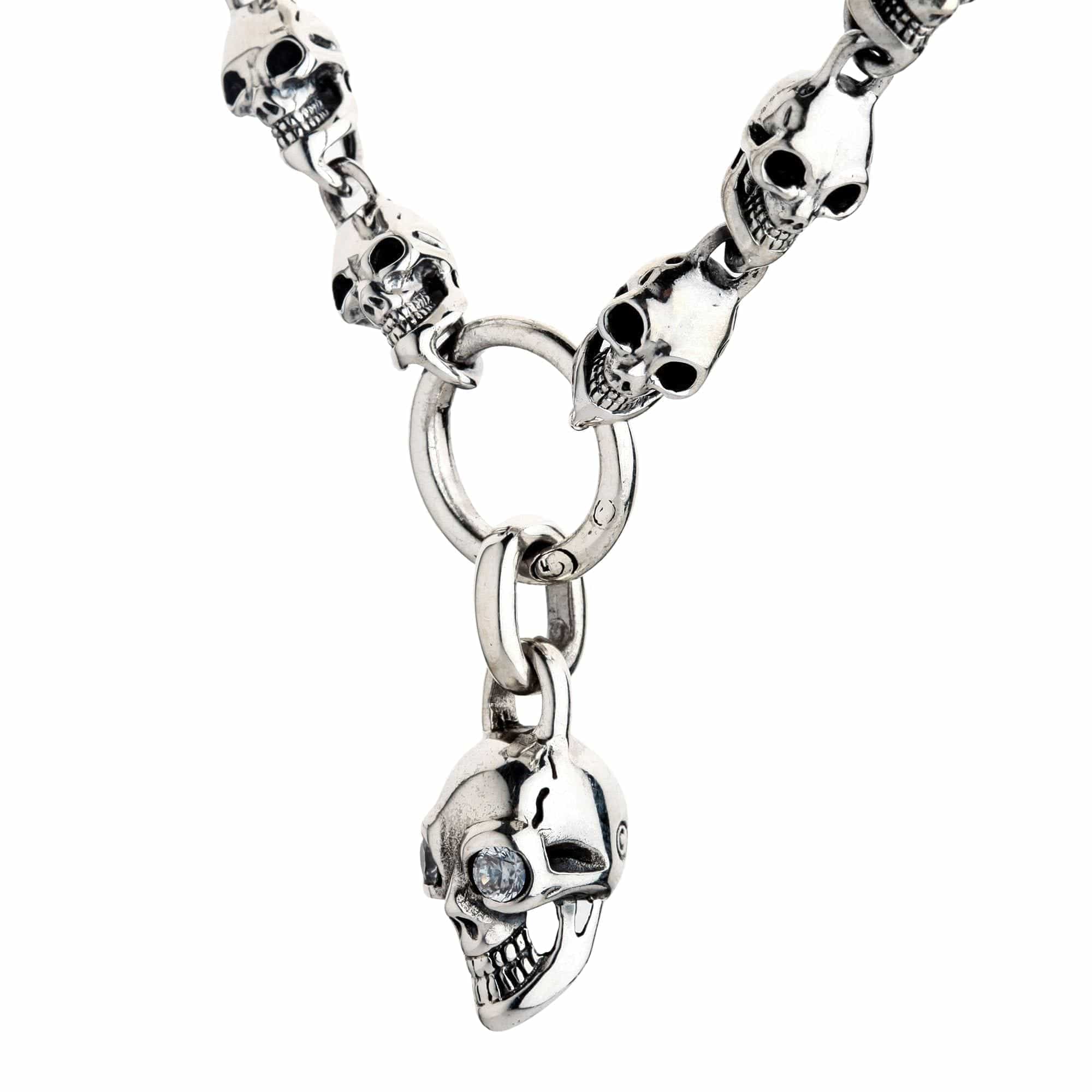 Diamond Eyes Skull 925 Sterling Silver Biker Necklace for Men - Gothic Punk Jewelry, Biker Accessories, Motorcycle Rider Gift, Perfect for Parties & Rock Concerts