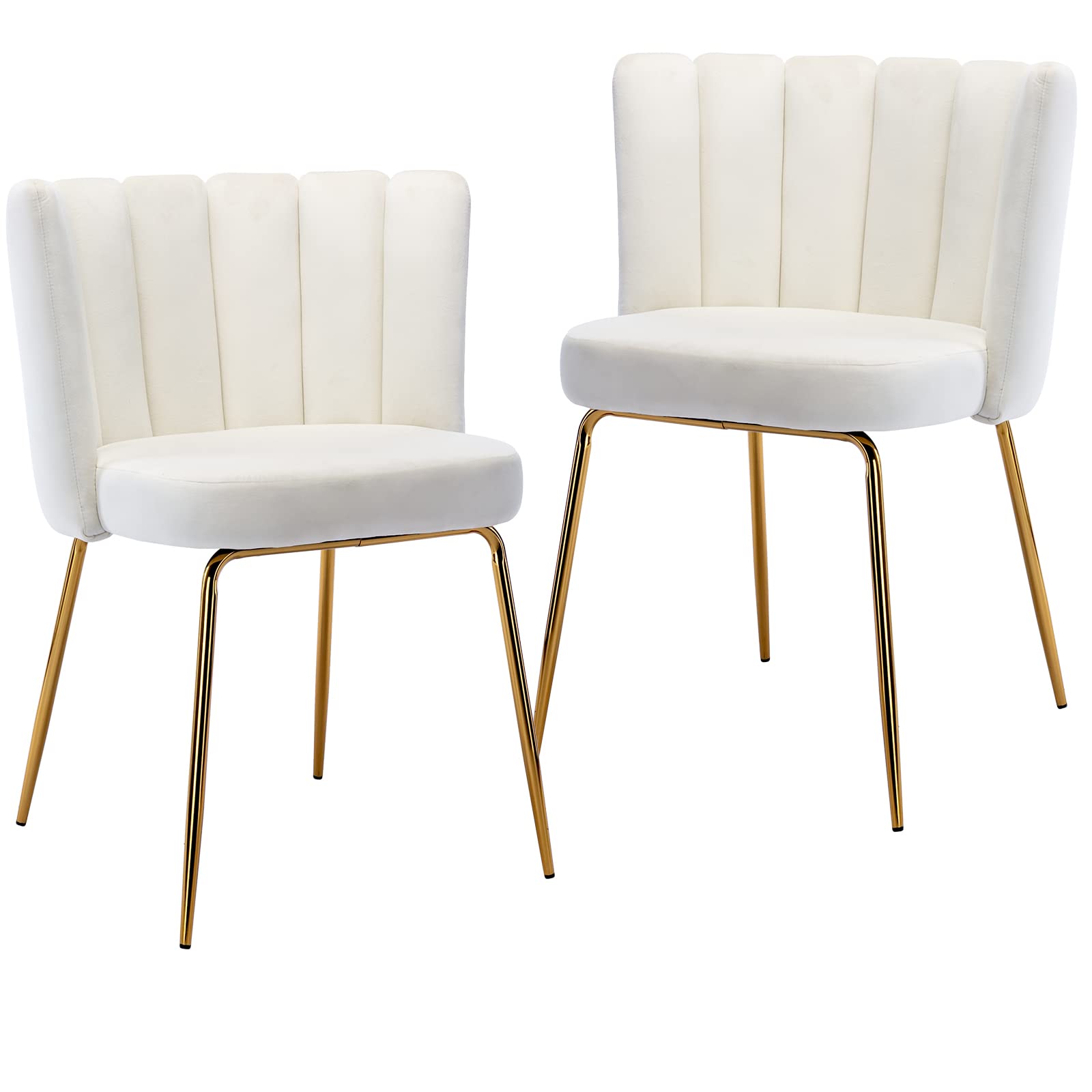 ZSARTS Modern Dining Chairs Set of 2 - Velvet Upholstered Accent Chairs with Gold Plated Legs for Kitchen, Living Room, Bedroom - Cream Comfortable Armchairs for Round Table Dining & Home Decor