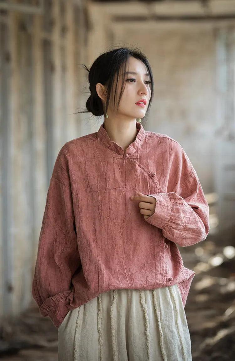Handmade Retro Tie Dye Cotton Linen Sun Shirt for Women - Boho Beach Cover Up, Summer Festival Fashion, Vacation Essential