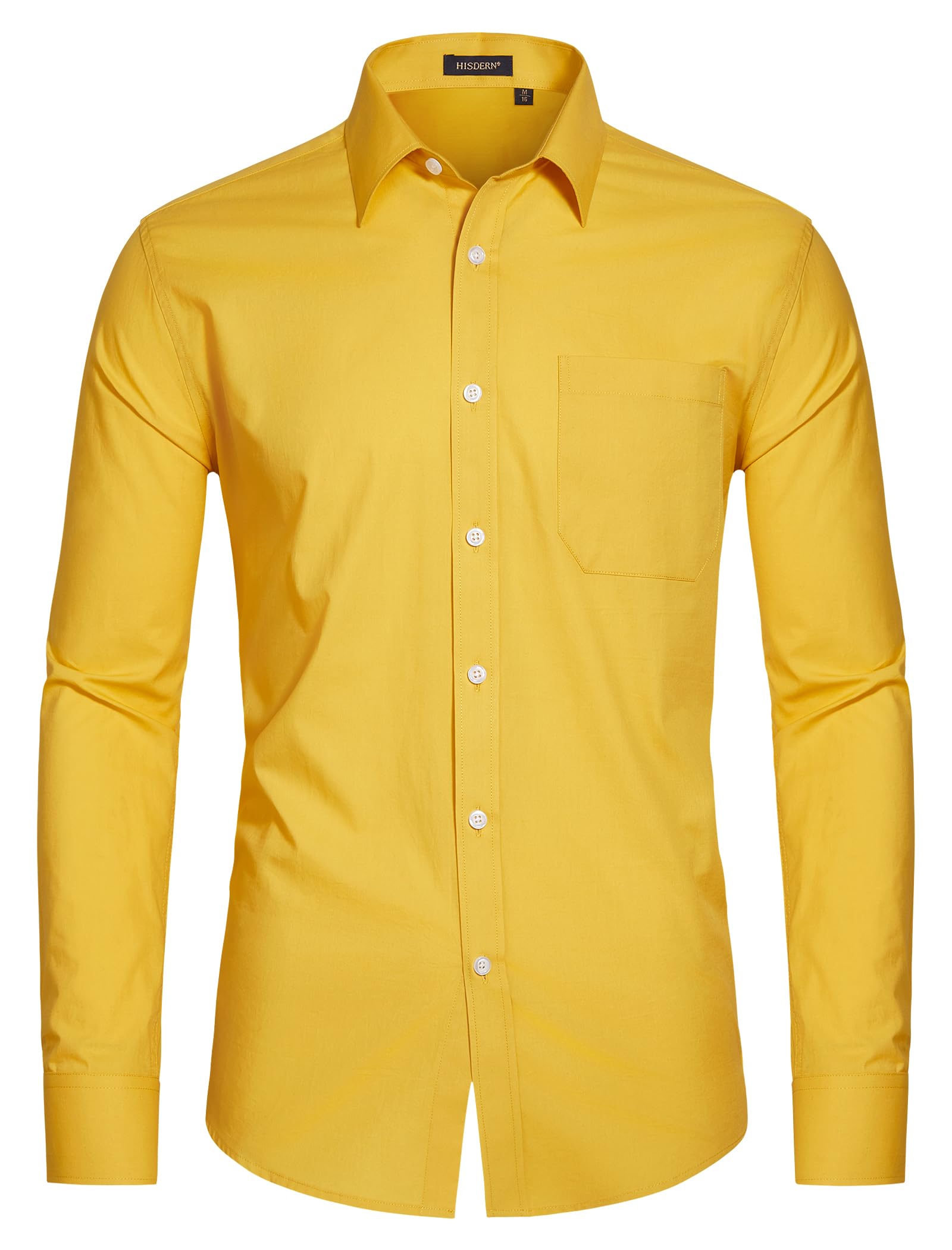 HISDERN Men's Long Sleeve Dress Shirt - Button Down Formal Business Shirt, Regular Fit Solid Cotton Casual Shirt for Office, Wedding & Professional Occasions