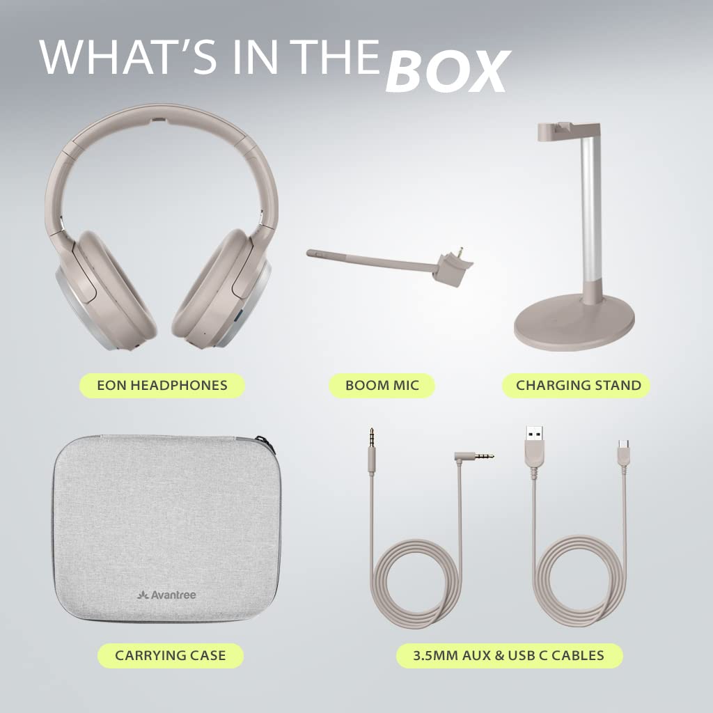 Avantree Eon Wireless Bluetooth Headphones with Active Noise Cancelling (ANC), Detachable Mic & Charging Stand - Over-Ear Headset for Music, Calls, Gaming & Office Work - Replaceable Battery & Comfortable Memory Foam Earpads - Compatible with PC, Phone & Laptop