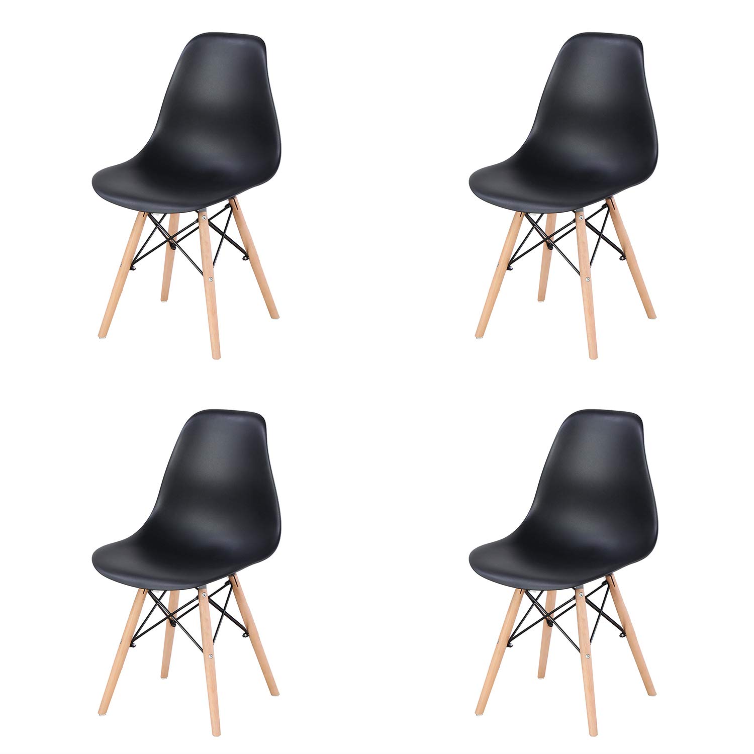 YJCfurniture 4-Piece Mid Century Modern Dining Chair Set - Sturdy Plastic Side Chairs for Kitchen, Dining Room, Bedroom & Living Room - Black (Set of 4) - Perfect for Small Spaces, Apartments & Contemporary Home Decor