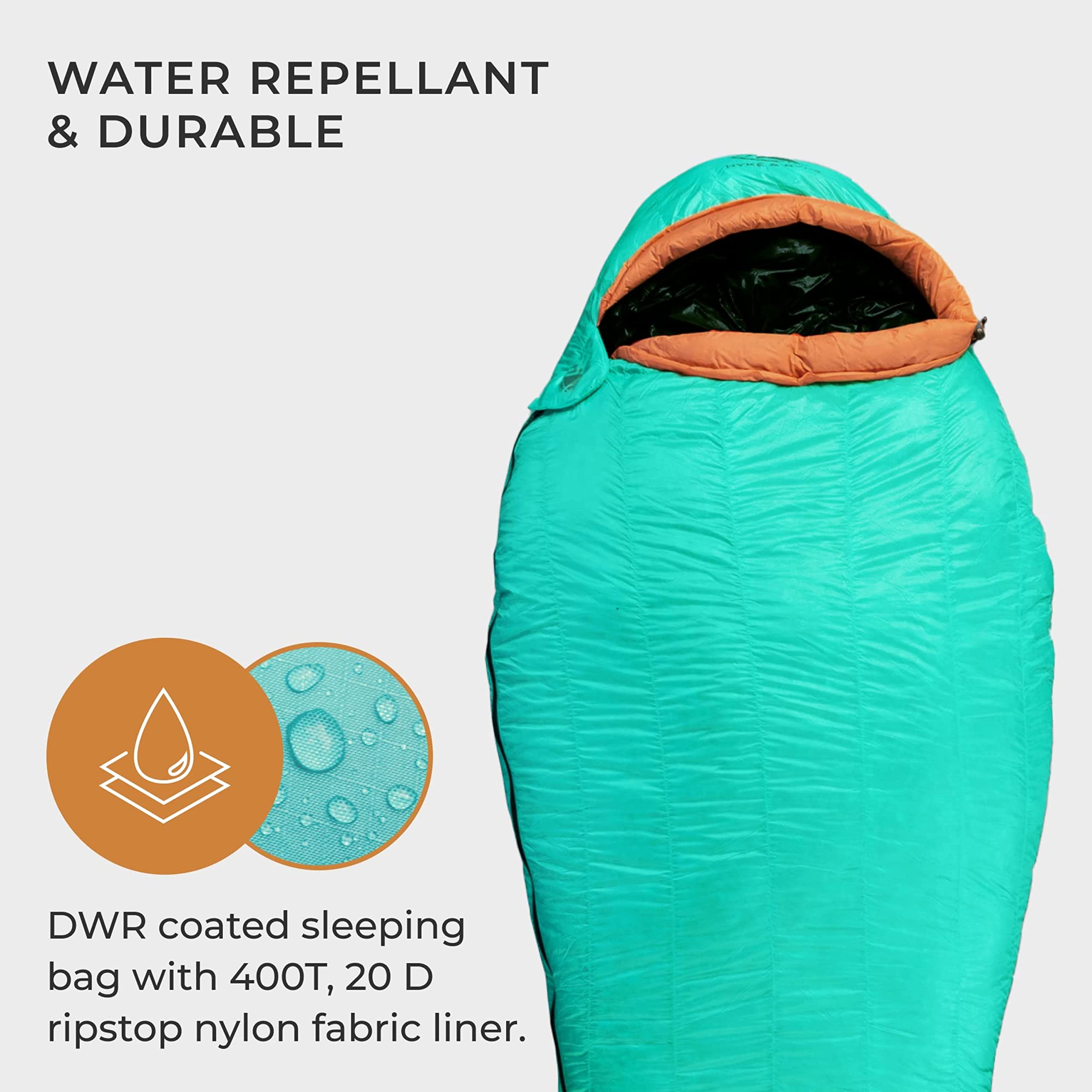 Hyke & Byke Eolus 15°F 3-Season Ultralight 800FP Goose Down Sleeping Bag for Hiking & Backpacking - Black/Clementine - 78in Regular - Perfect for Camping, Backpacking & Outdoor Adventures