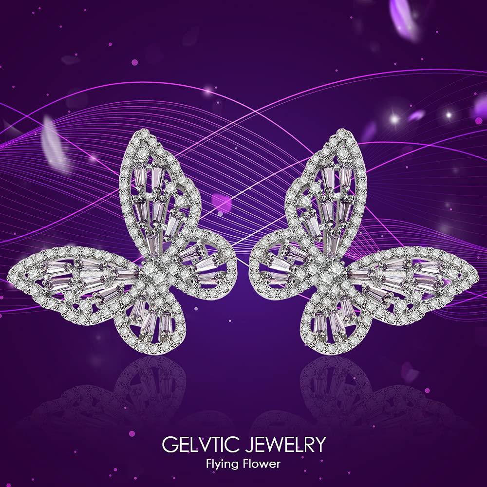 Sparkling Rhinestone Butterfly Bow Earrings for Women - Gold Crystal CZ Drop Dangle Earrings | Hypoallergenic Sterling Silver Cubic Zirconia Studs | Perfect for Valentine's Day, Prom, Wedding & Bridal Jewelry Gifts