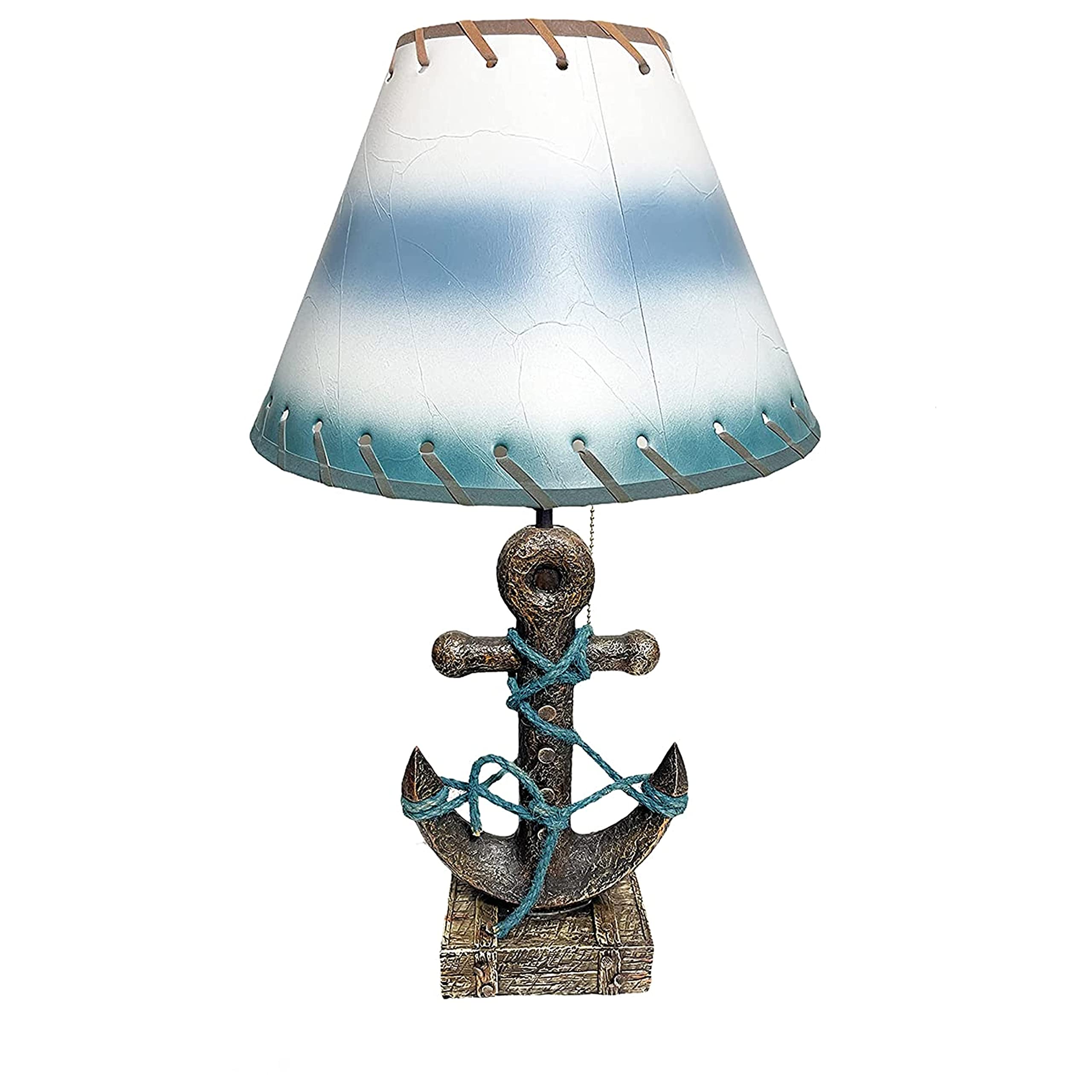 Urbalabs Nautical Anchor Ship Wheel Table Lamp - Ocean Themed End Table & Nightstand Light for Living Room, Bedroom, Office Decor | Coastal Beach House Lighting for Home & Marine Theme Interiors