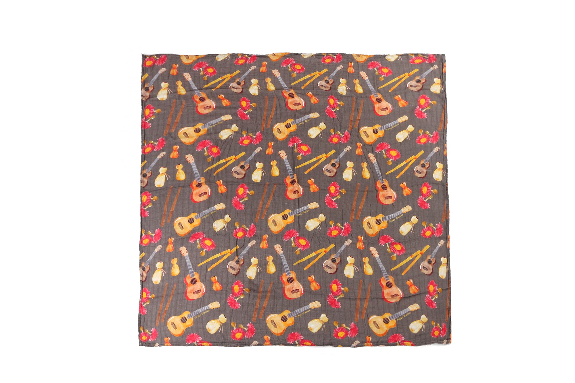 Soft Baby Muslin Swaddle Blanket with Hawaiian Music Instrument Print - Lightweight & Breathable for Newborns - Perfect for Swaddling, Nursing, and Stroller Use
