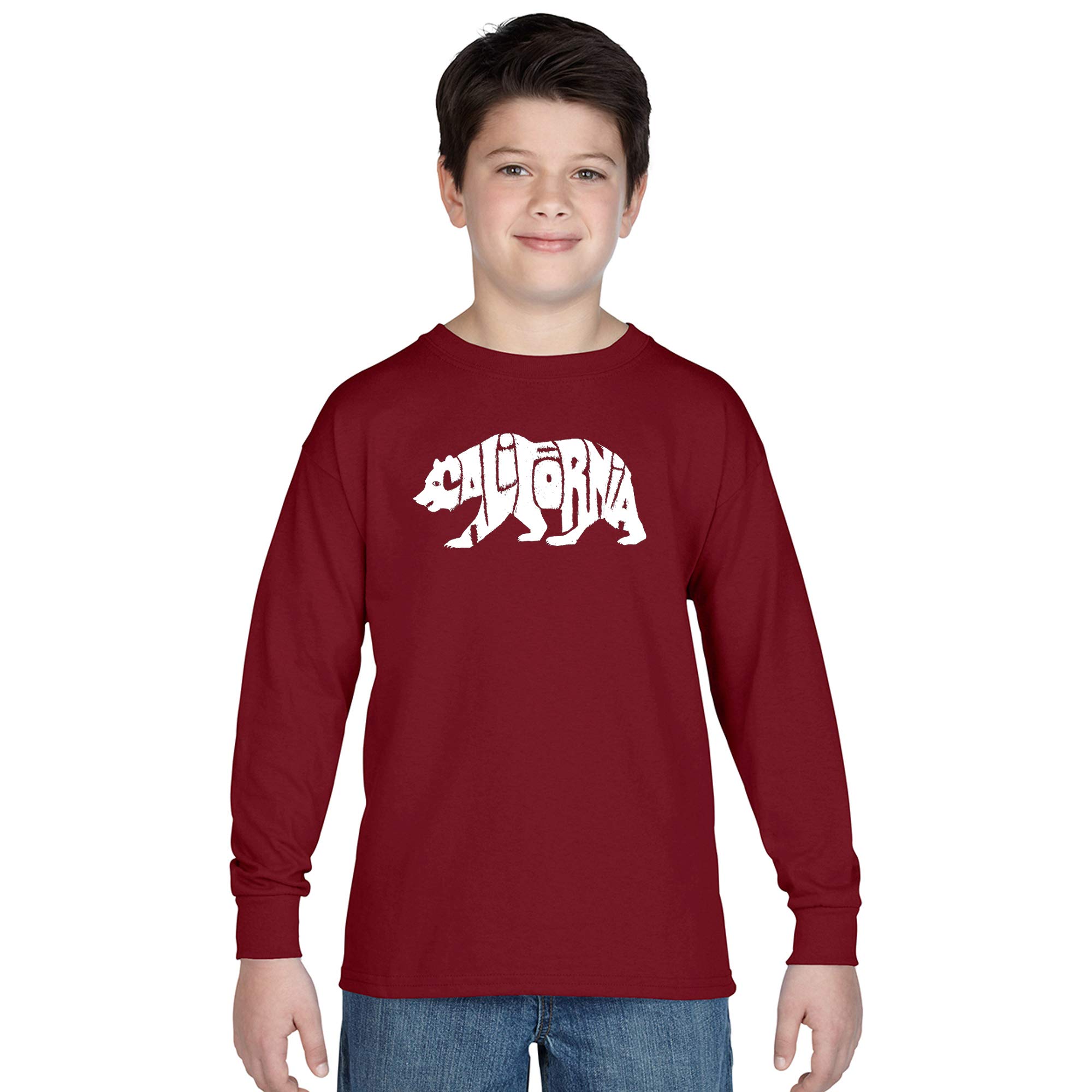 LA POP ART Boys' Word Art Long Sleeve T-Shirt - California Bear Graphic Tee for Kids | Trendy Casual Wear for School, Playdates & Family Outings