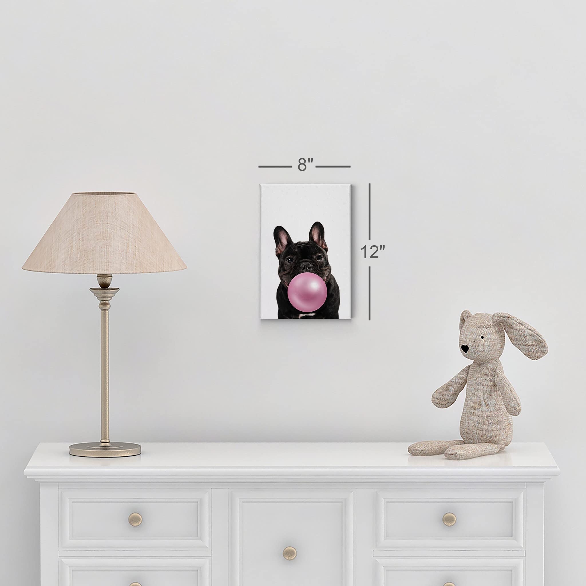 Cute Black Bulldog Bubble Gum Pop Art Canvas Print - 40x30 Inch Pink Animal Wall Decor for Kids Room, Nursery & Home Decoration | Made in USA | Fun & Playful Wall Art for Bedrooms, Playrooms & Gifts