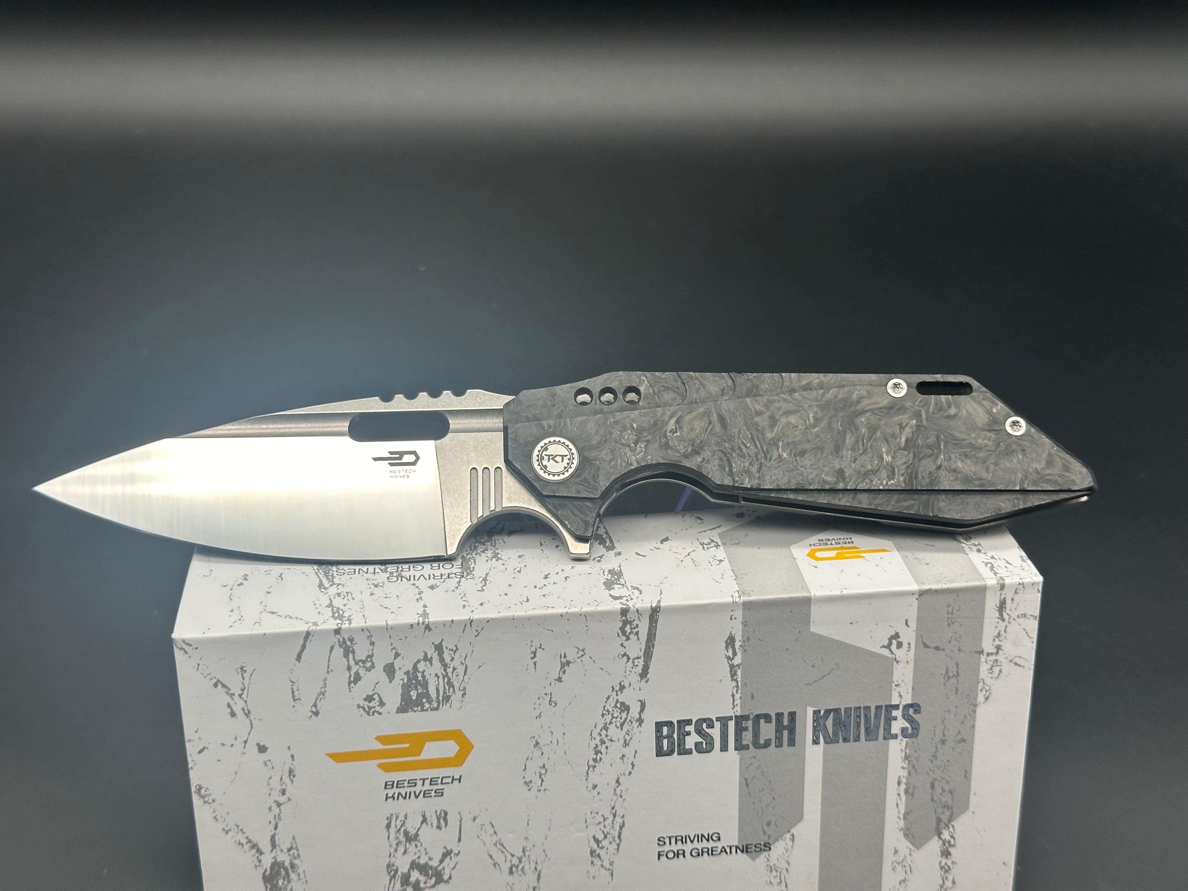 Bestech Shodan Folding Knife - Carbon Fiber Front & Titanium Back Handle - EDC, Outdoor Camping, Hunting & Survival Tool