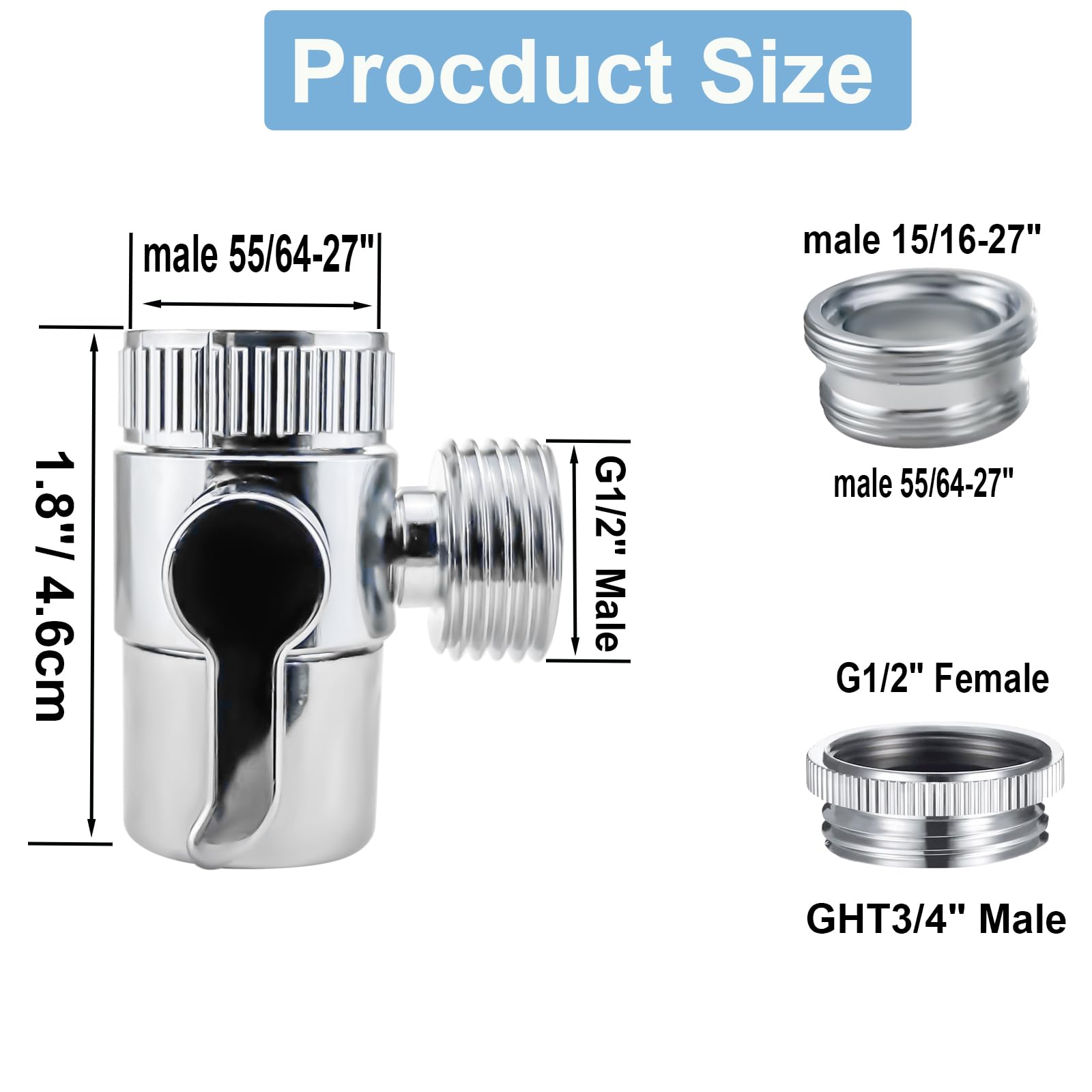 Premium Brass Faucet Diverter Valve with Aerator - Sink Splitter for Shower Hose, Garden Hose & Portable Washing Machine - Includes M22/M24/G1/2