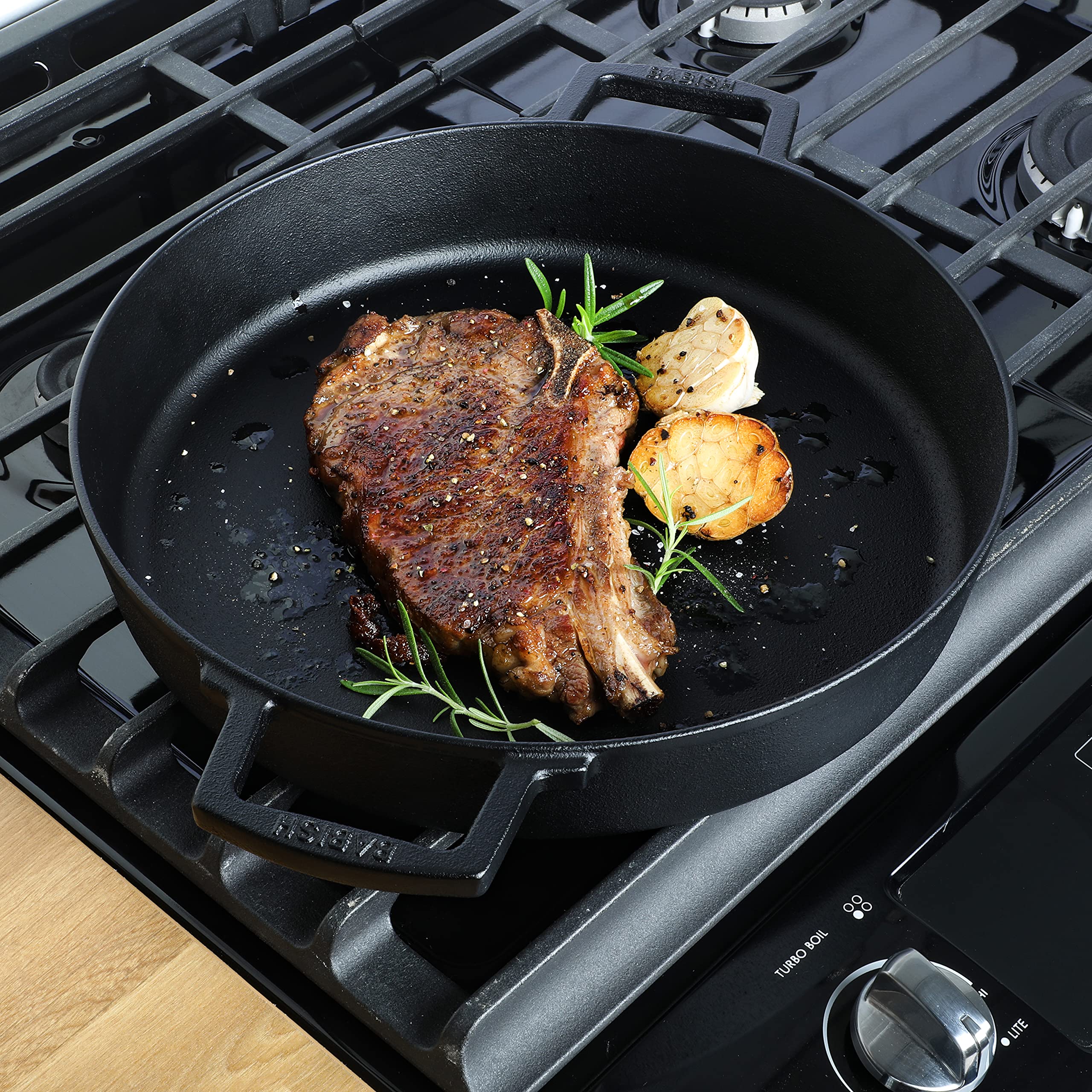 Babish 13-Inch Cast Iron Skillet – Pre-Seasoned Heavy Duty Frying Pan for Stovetop, Oven & Grill – Perfect for Searing Steak, Baking Pizza & Camping Cooking
