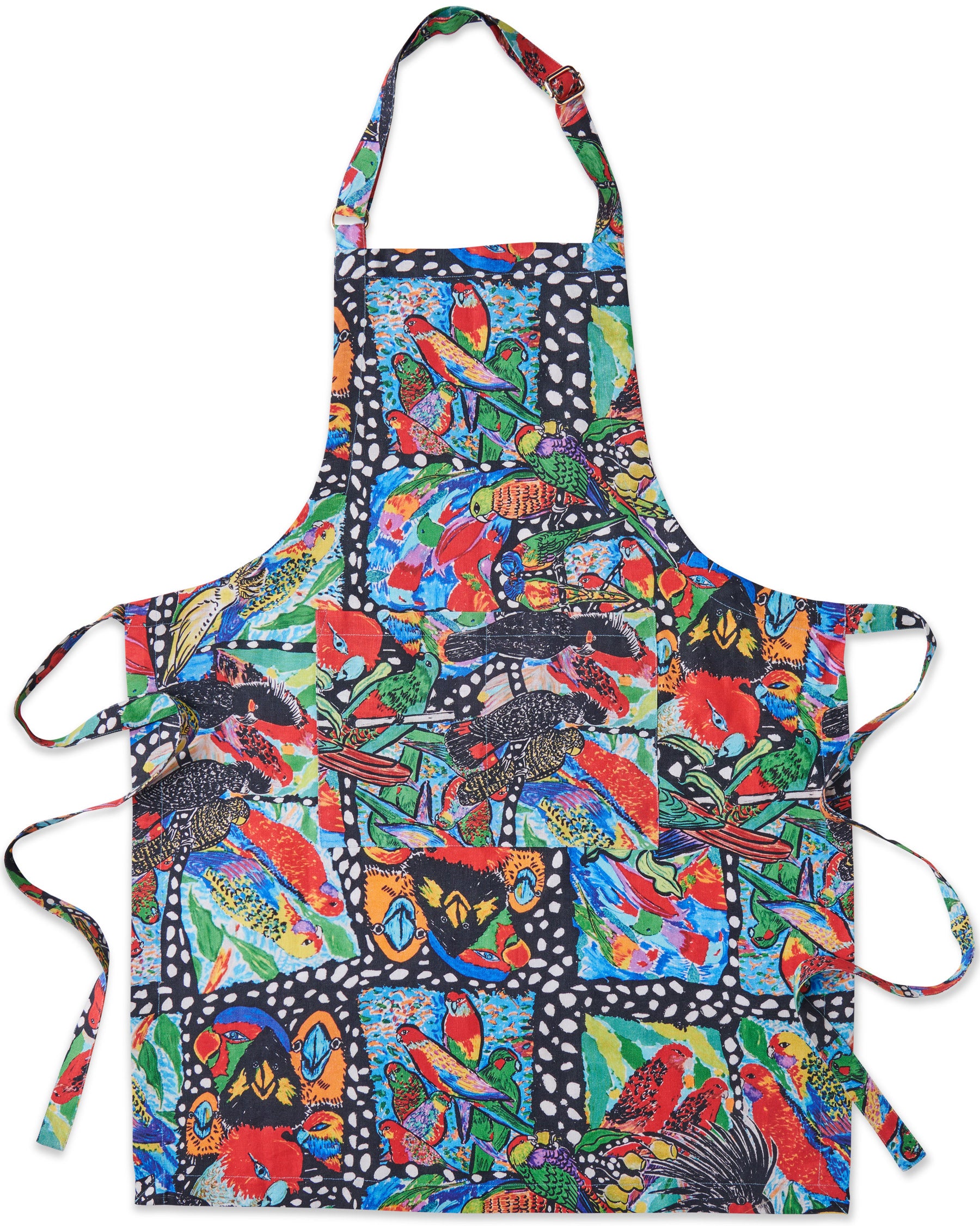 Kip&Co x Jenny Kee Parrots & Cockatoos Linen Apron - Stylish & Durable Kitchen Apron for Cooking, Baking & Grilling - Perfect Gift for Chefs & Home Cooks