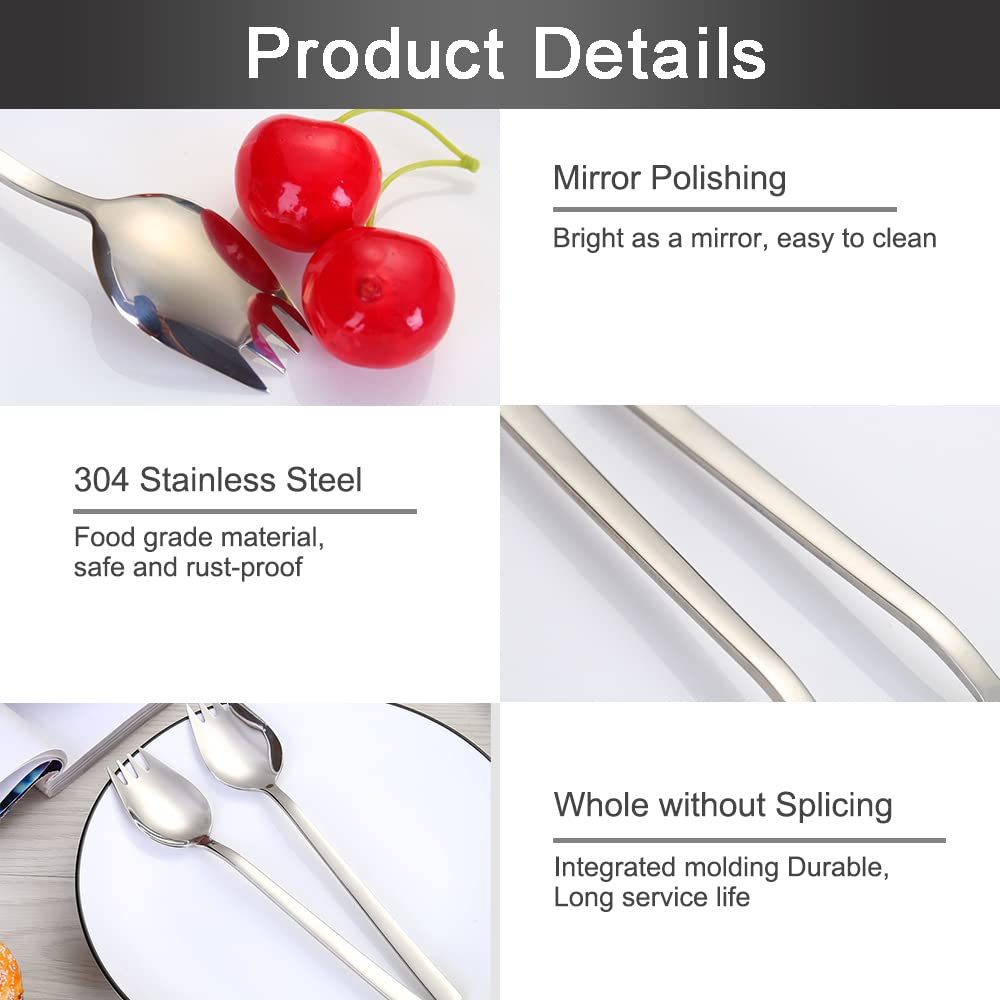 6-Piece Stainless Steel Spork Set - 18/10 Metal Salad Sporks, 7.9