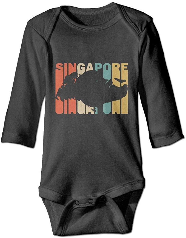 Retro Style Singapore Cute Baby Onesie - Long Sleeve Unisex Infant Romper Bodysuit - Black - Perfect for Newborn Photoshoots, Family Outings & Everyday Wear