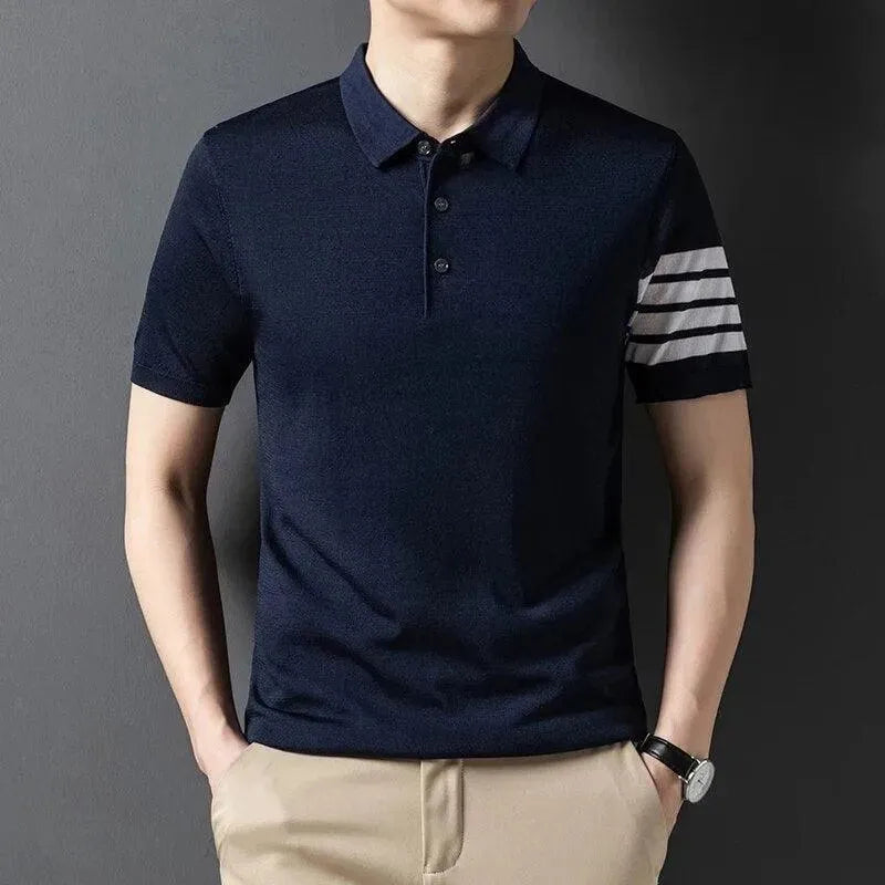Men's Short Sleeve Knitted Polo Shirt - Breathable Casual Summer Top for Golf, Office & Outdoor Activities