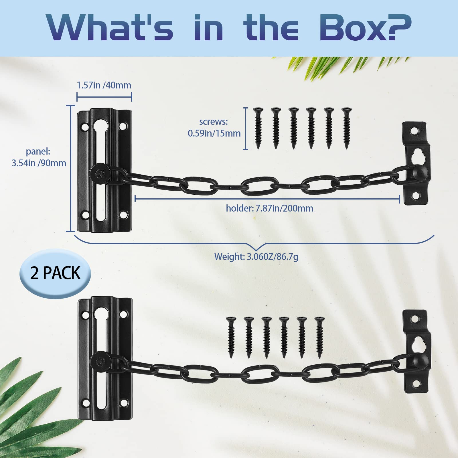 2 Pack Heavy Duty Door Chain Lock with 12 Screws - Premium Security Latch for Apartment & Home Safety, Child Proof Front Door Guard for Enhanced Privacy Protection - Perfect for Apartments, Houses, and Rental Properties