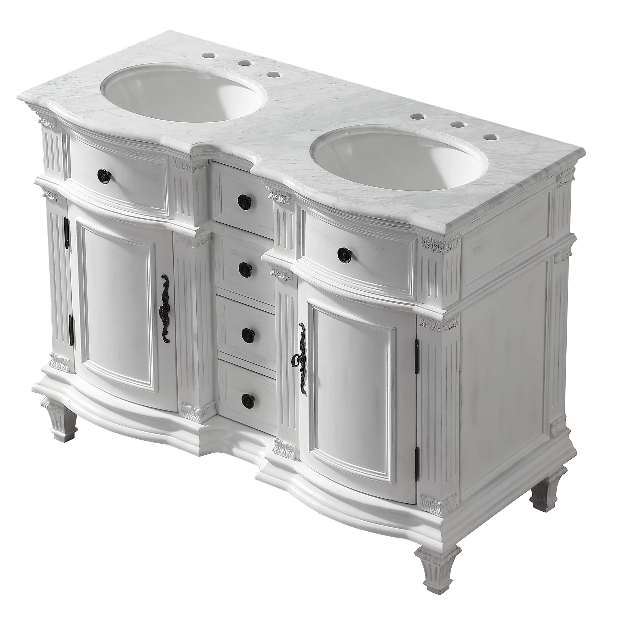 48-inch Antique White Bathroom Vanity with Sink - Silkroad Exclusive V0722WW48D - Modern Farmhouse Style for Master Bath & Powder Room Renovation