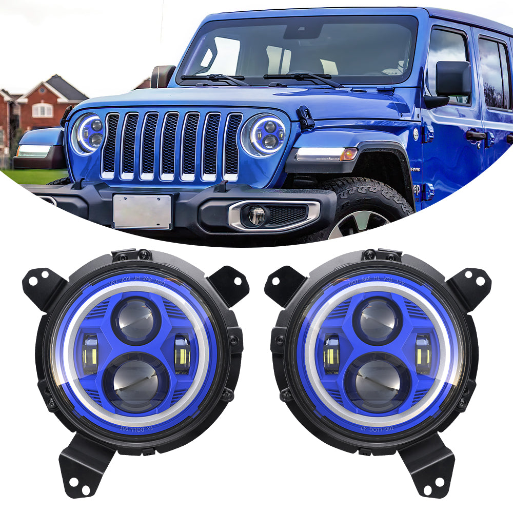 LOYO 7 LED Spider Headlight with Halo DRL + 9 LED Mounting Bracket Ring Compatible with 2018-2023 Jeep Wrangler JL & Gladiator - Off-Road Lighting Upgrade for Night Driving & Adventure