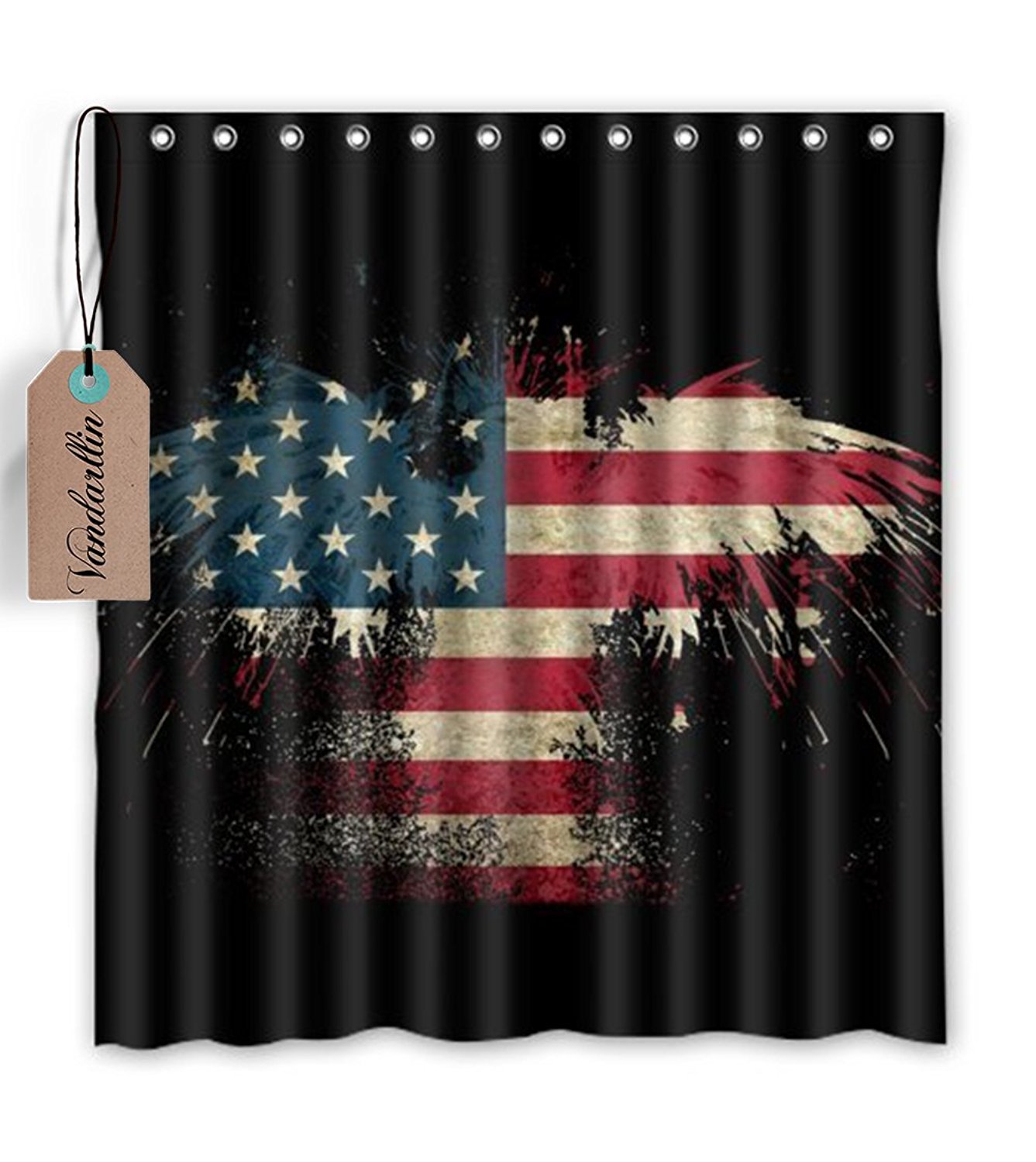 American USA Flag Shower Curtain Set with Hooks - Patriotic Eagle Bathroom Decor, Polyester Fabric Shower Curtain for 4th of July, Memorial Day & Veterans Day Decorations
