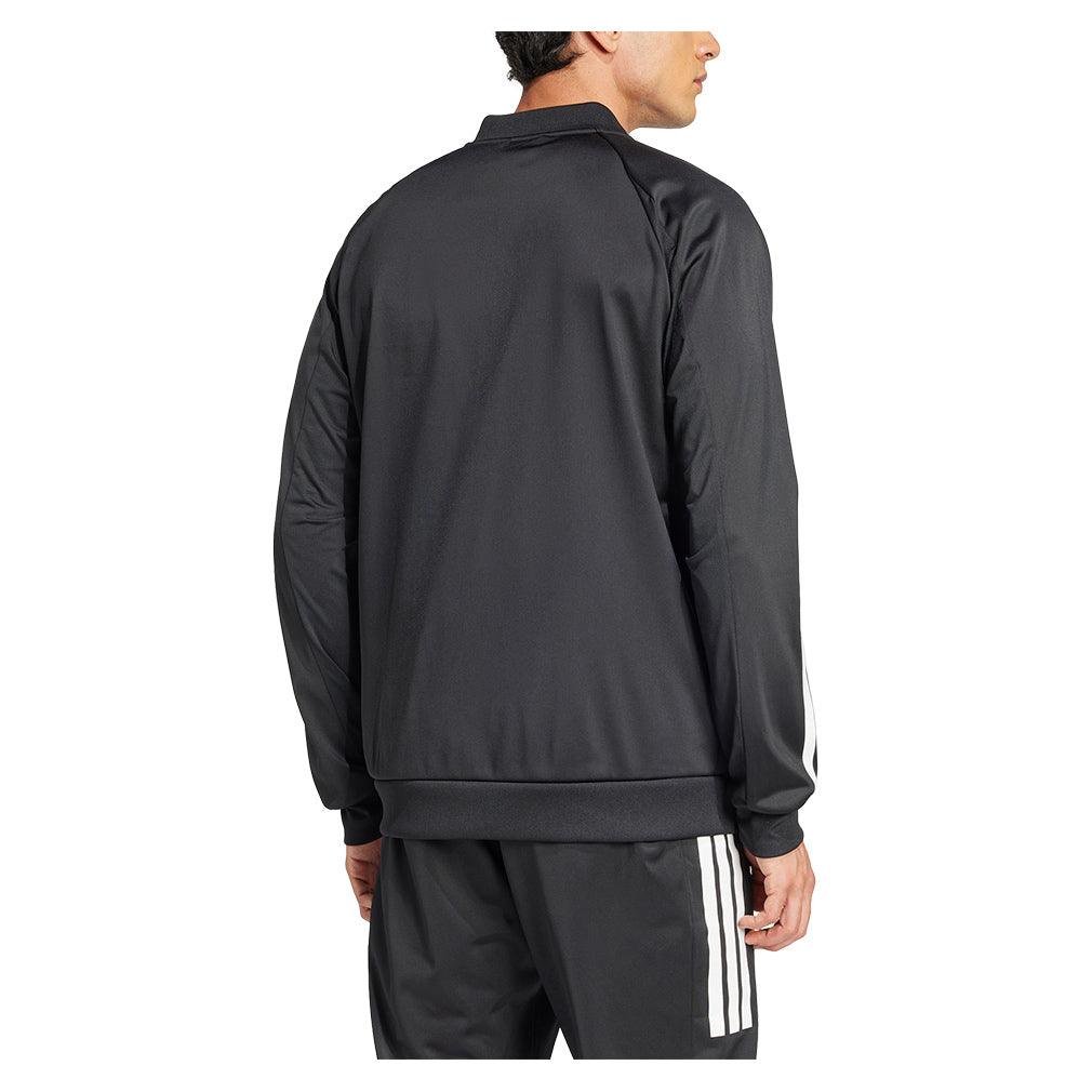 Men's 3-Stripe Knit Tennis Jacket - Black | Lightweight Athletic Pullover for Tennis, Golf & Casual Wear | Breathable Stretch Fabric for Sports & Outdoor Activities