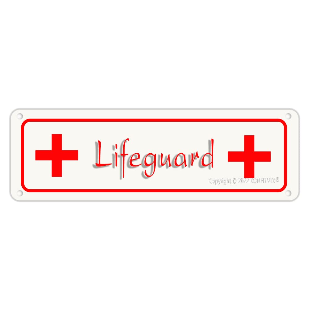 Lifeguard Sign Metal Tin Sign 4x16 Inches - Durable Beach, Pool, and Stand Safety Sign for Outdoor Use