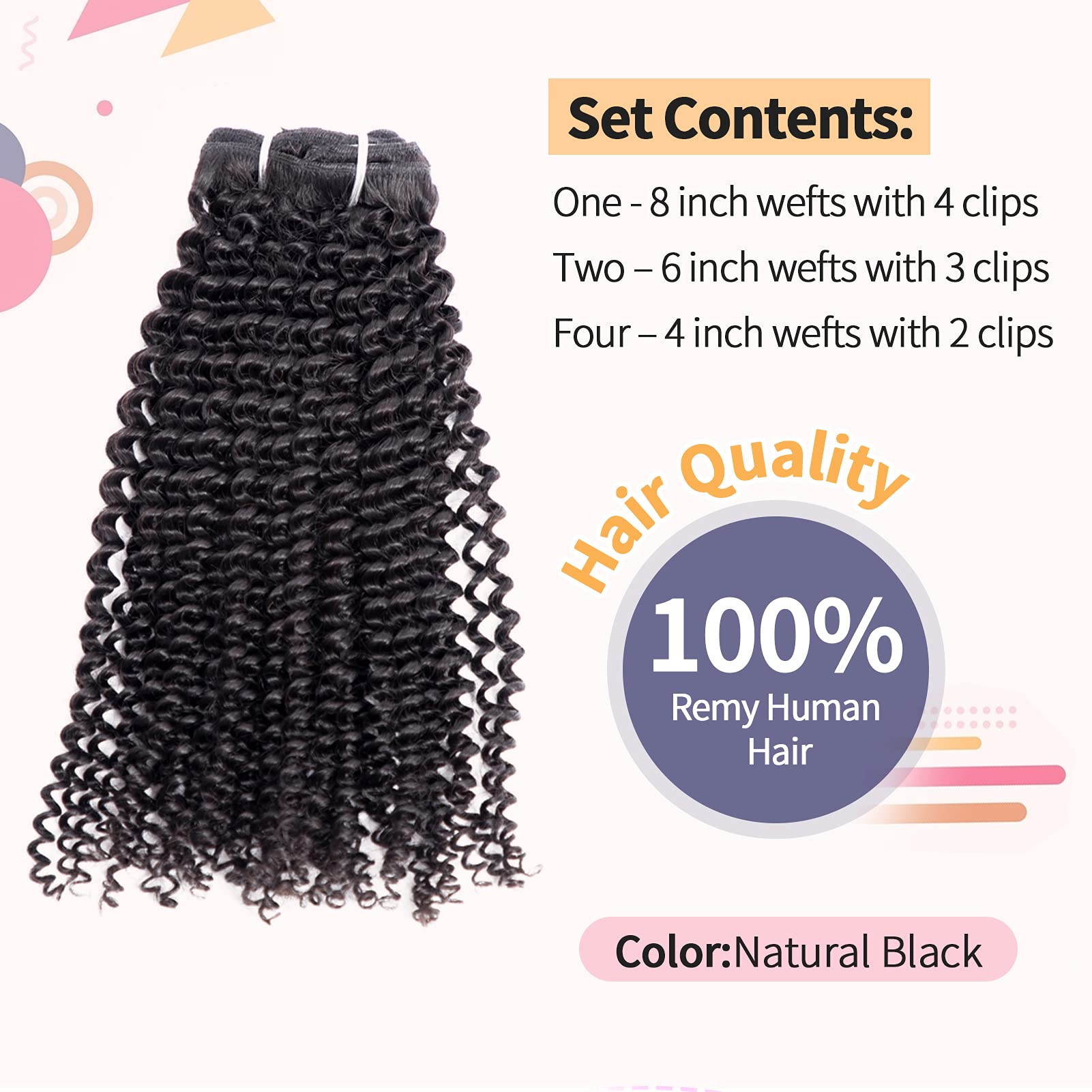 Kinky Curly Clip-In Hair Extensions 14 Inch - 100% Remy Human Hair (3C 4A Texture) - 7 Pieces 18 Clips 120g for African American Women - Natural Black Color - Perfect for Protective Styling, Volume Boost & Everyday Wear