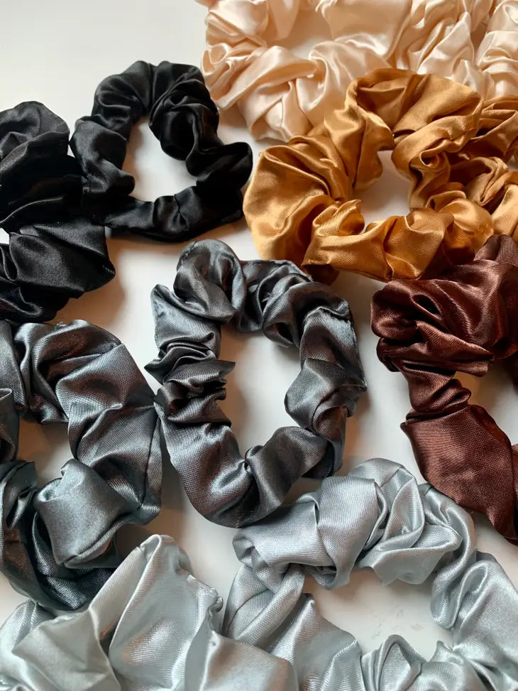 Luxury Satin Scrunchies for Women - Soft Hair Ties for Ponytails & Buns - Gentle on Hair (Set of 6) - Perfect for Workouts, Office & Everyday Use