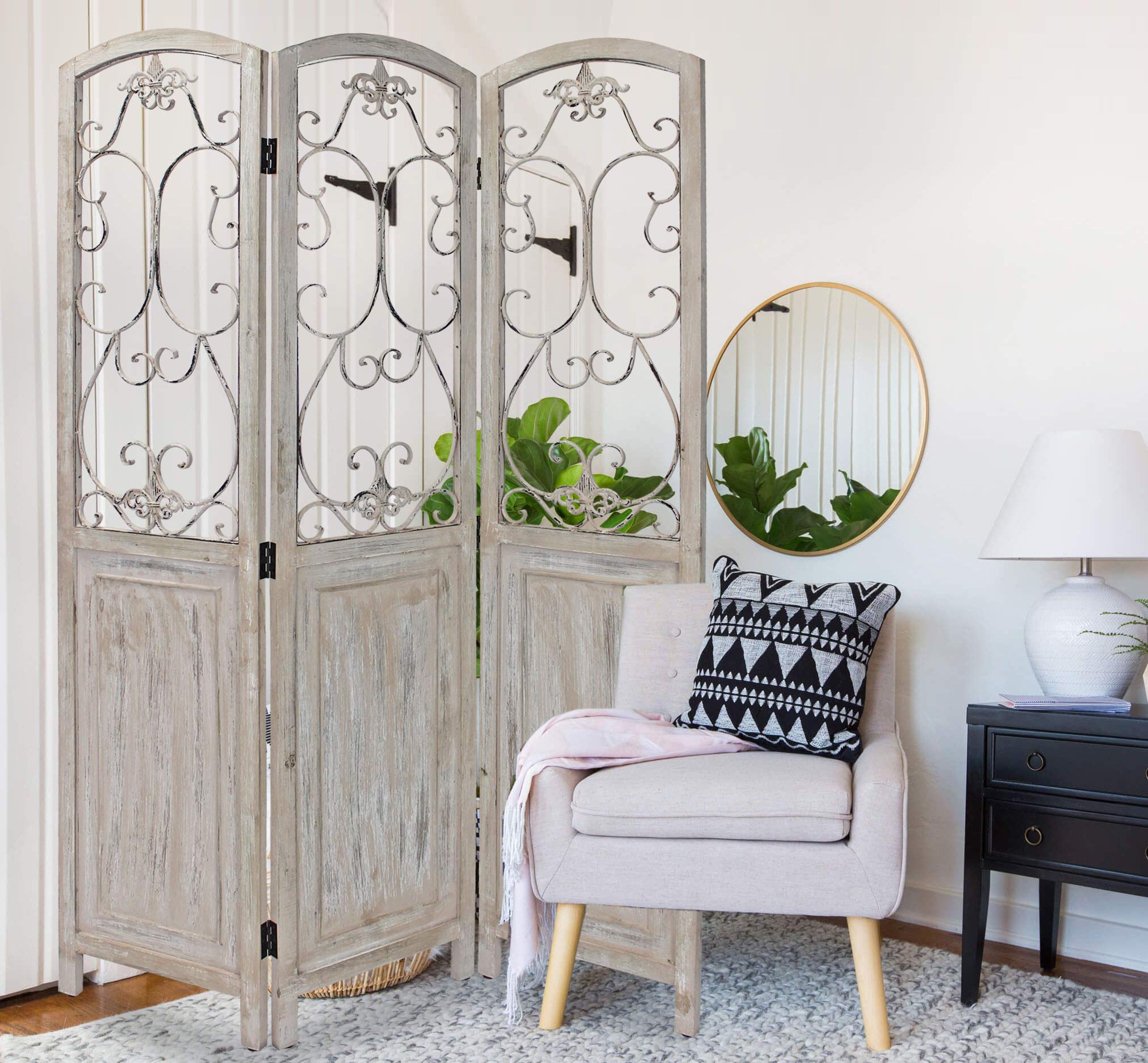 Screen Gems Del Rio SG-250 Beige Room Divider - Washable White Folding Privacy Screen for Home, Office & Event Spaces | Perfect for Room Separation, Decoration & Temporary Walls