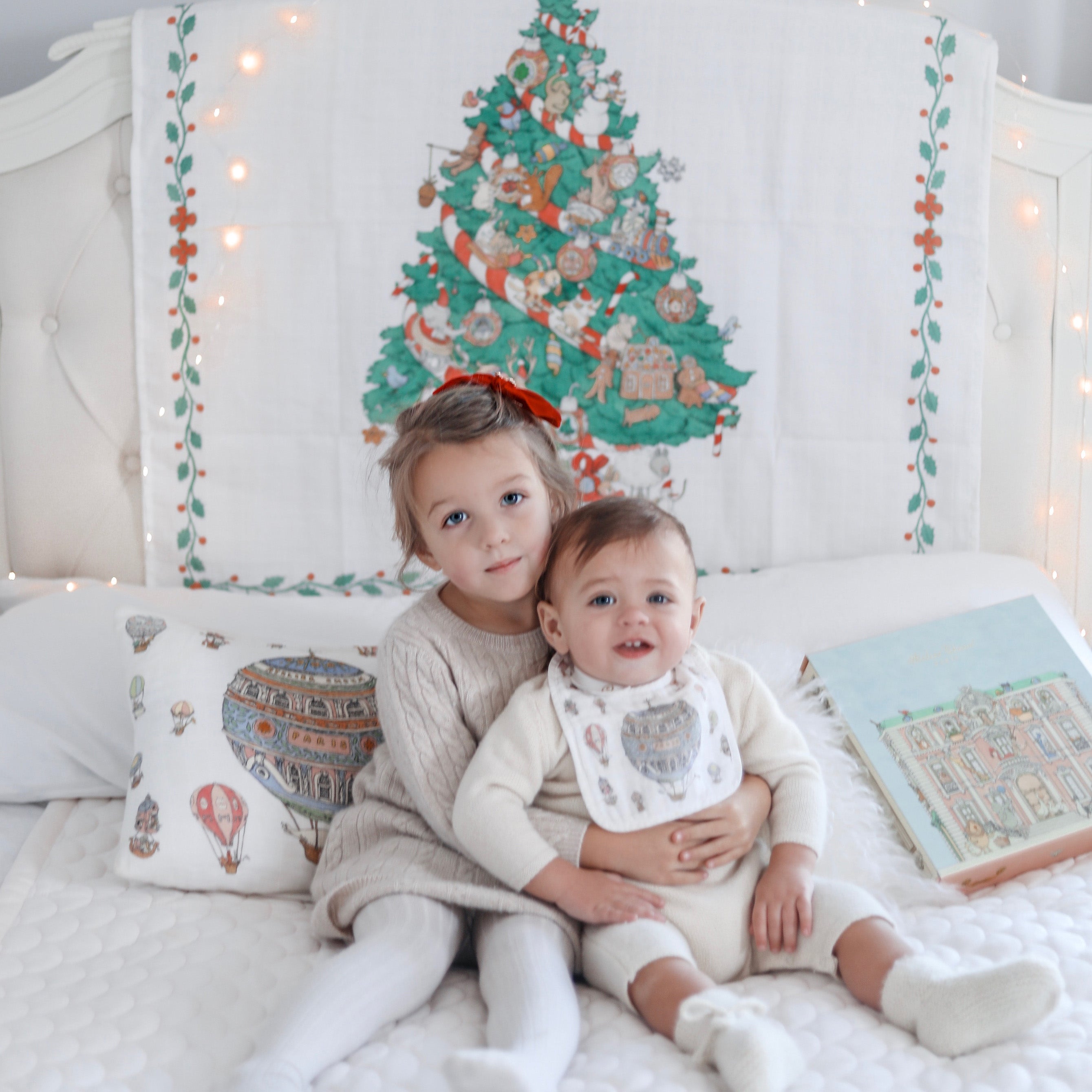 Atelier Choux Organic Muslin Swaddle Blanket - Soft Baby Wrap for Christmas Morning & Holiday Photos - Perfect for Newborn Gifts & Nursery Decor