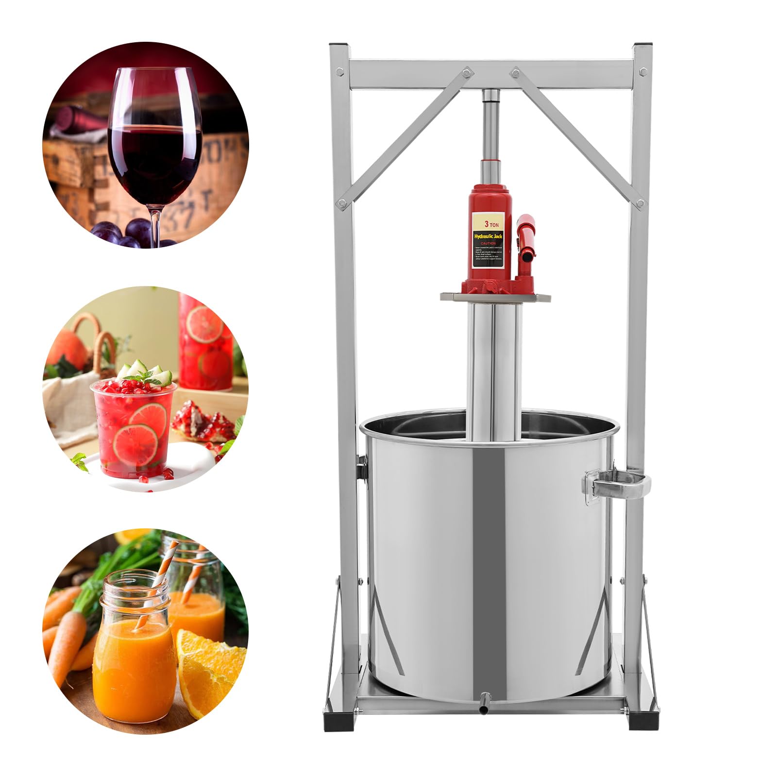 36L Hydraulic Fruit Wine Press for Apple, Carrot, Orange, Berry & Vegetables - Stainless Steel Juice Extractor for Homemade Wine, Cider, Cheese, Tinctures & Herbal Extracts - Perfect for Home Brewing, Farm Use & DIY Juice Making