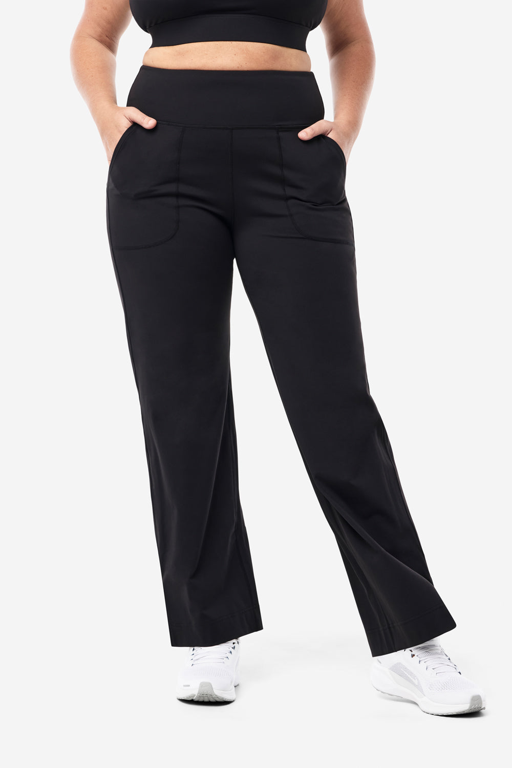 Wide Leg Base Pants for Women - High Waisted Stretchy Comfortable Black Trousers | Perfect for Work, Office, Casual & Lounge Wear