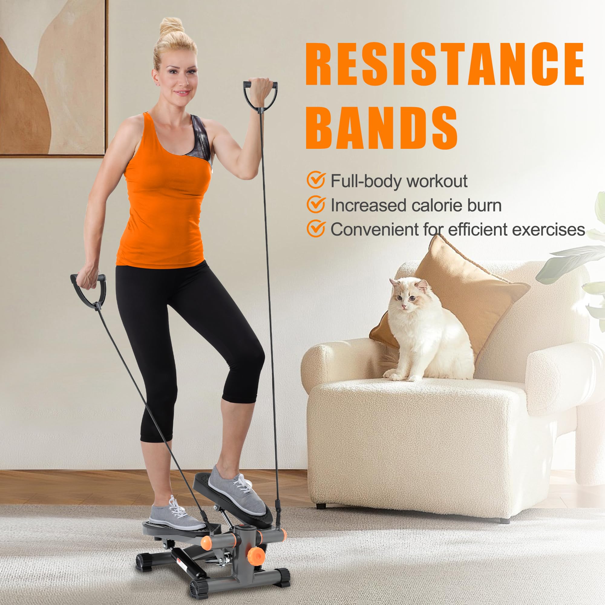 **Mini Stair Stepper with Resistance Bands - Home Exercise Equipment for Cardio & Full Body Workout | Compact Stair Climber Machine for Home Gym, Small Spaces & Office Use**